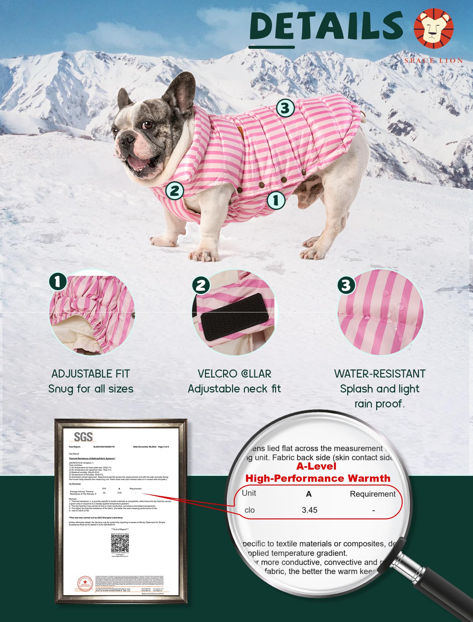 Space Lion Puffer Jacket - Duck Down Dog Coat, Waterproof, Windproof, Lightweight, Adjustable Fit For Small, Medium, And Large D