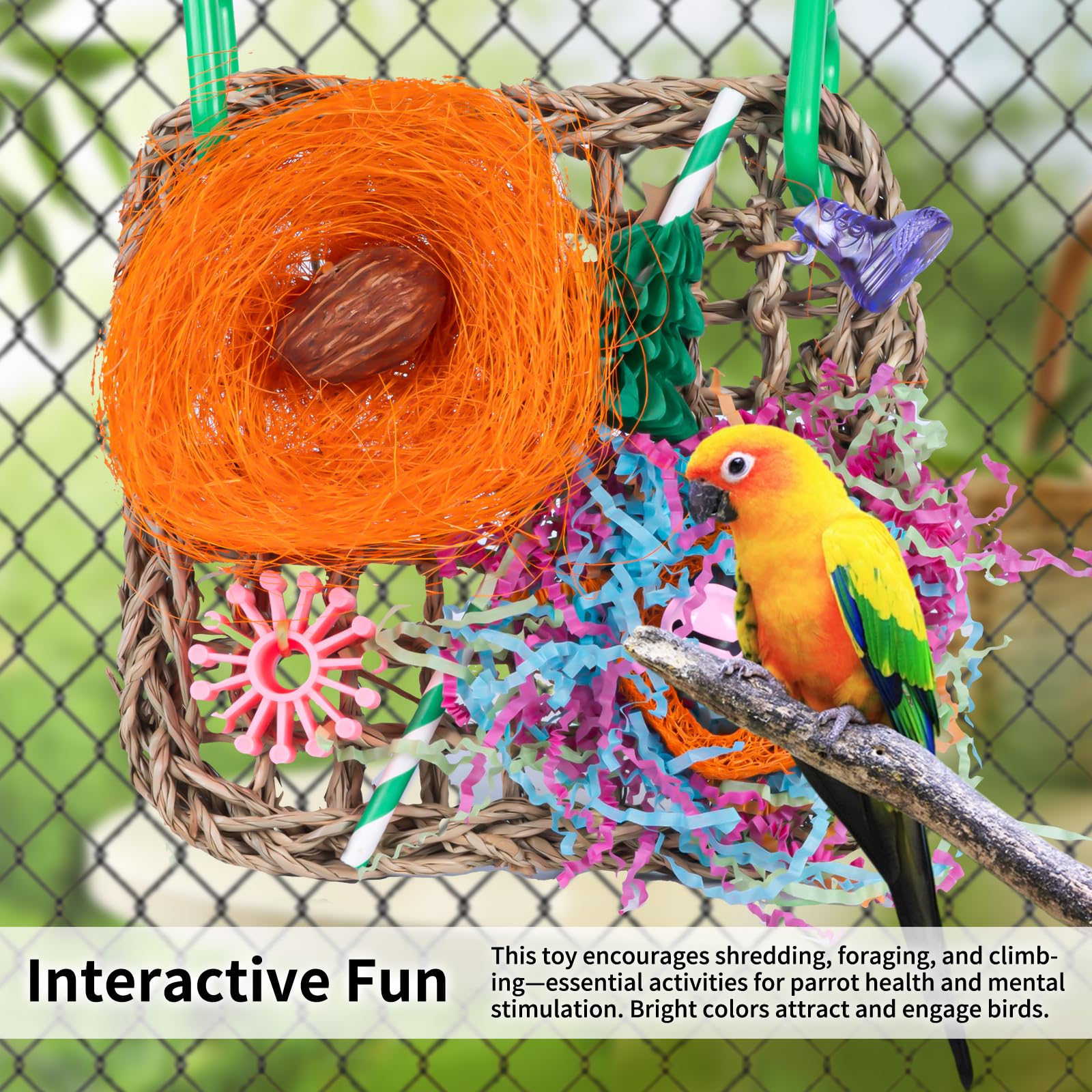 Seagrass Woven Hanging Mat Bird Toy - Natural Foraging Chew Toy For African Grey Parrots, Small Amazon Parrots, Lovebirds And Ot