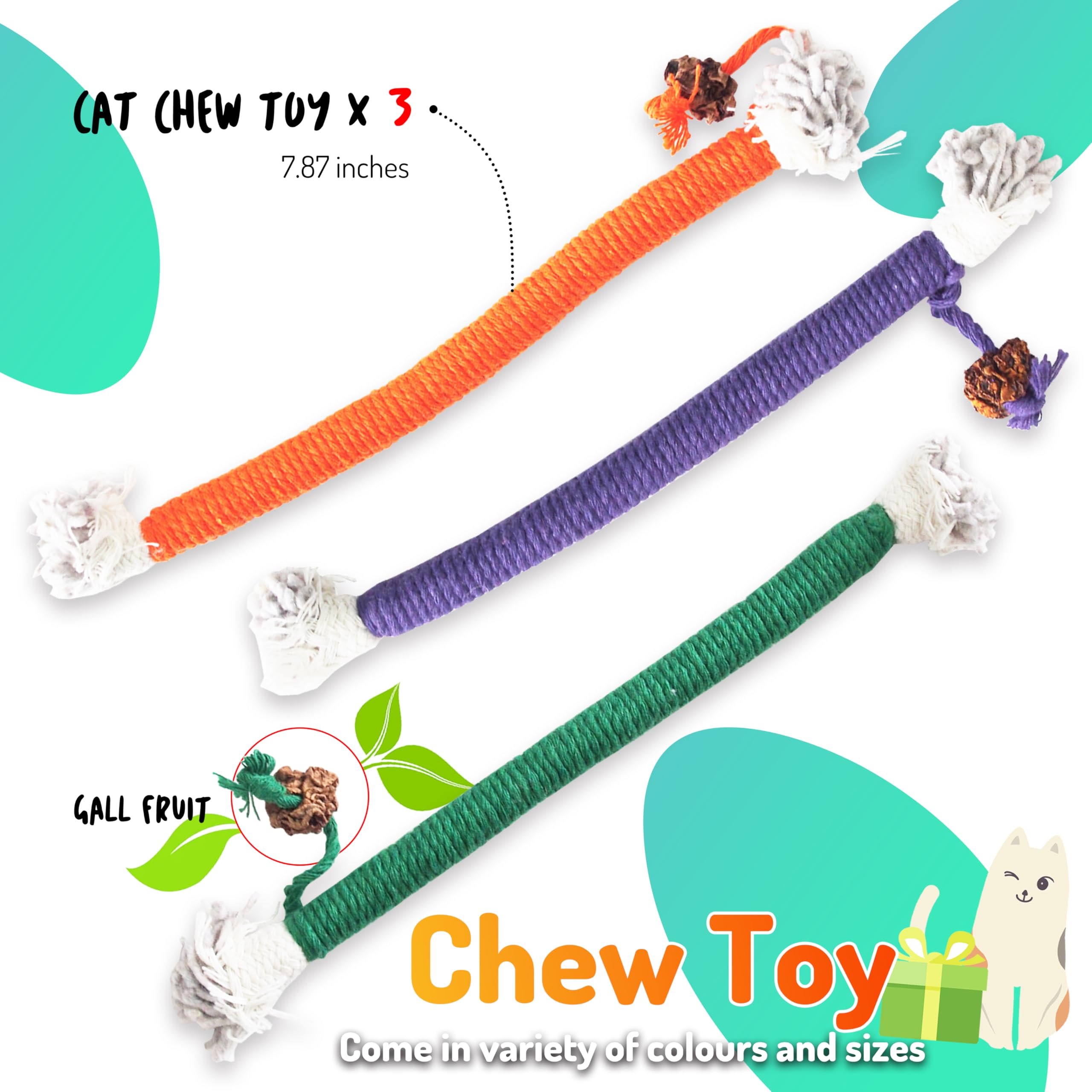 LEKEWPET Cat Chew Toys 3PCS Sisal Ropes Toys for Indoor Cats Teeth Cleaning Toys for Kitten, Bite Resistant Catnip Toys Interact