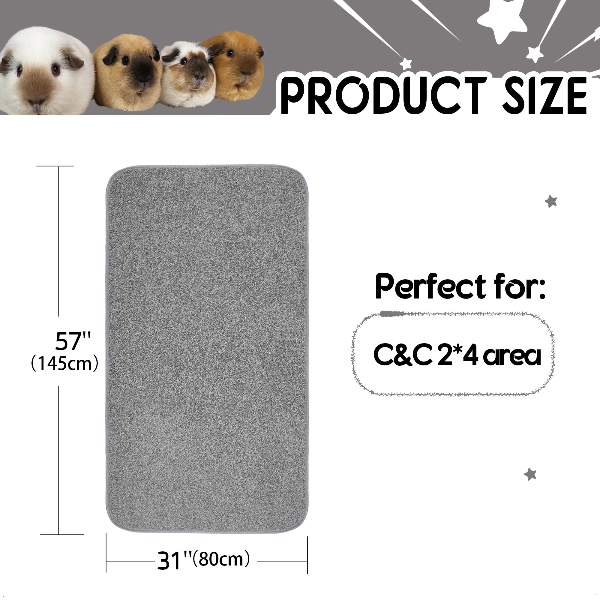 GINIDEAR Guinea Pig Cage Liner, 1 Pack - Washable, Reusable, Leakproof Fleece Bedding Pads for Small Animals with Anti-Slip Bott