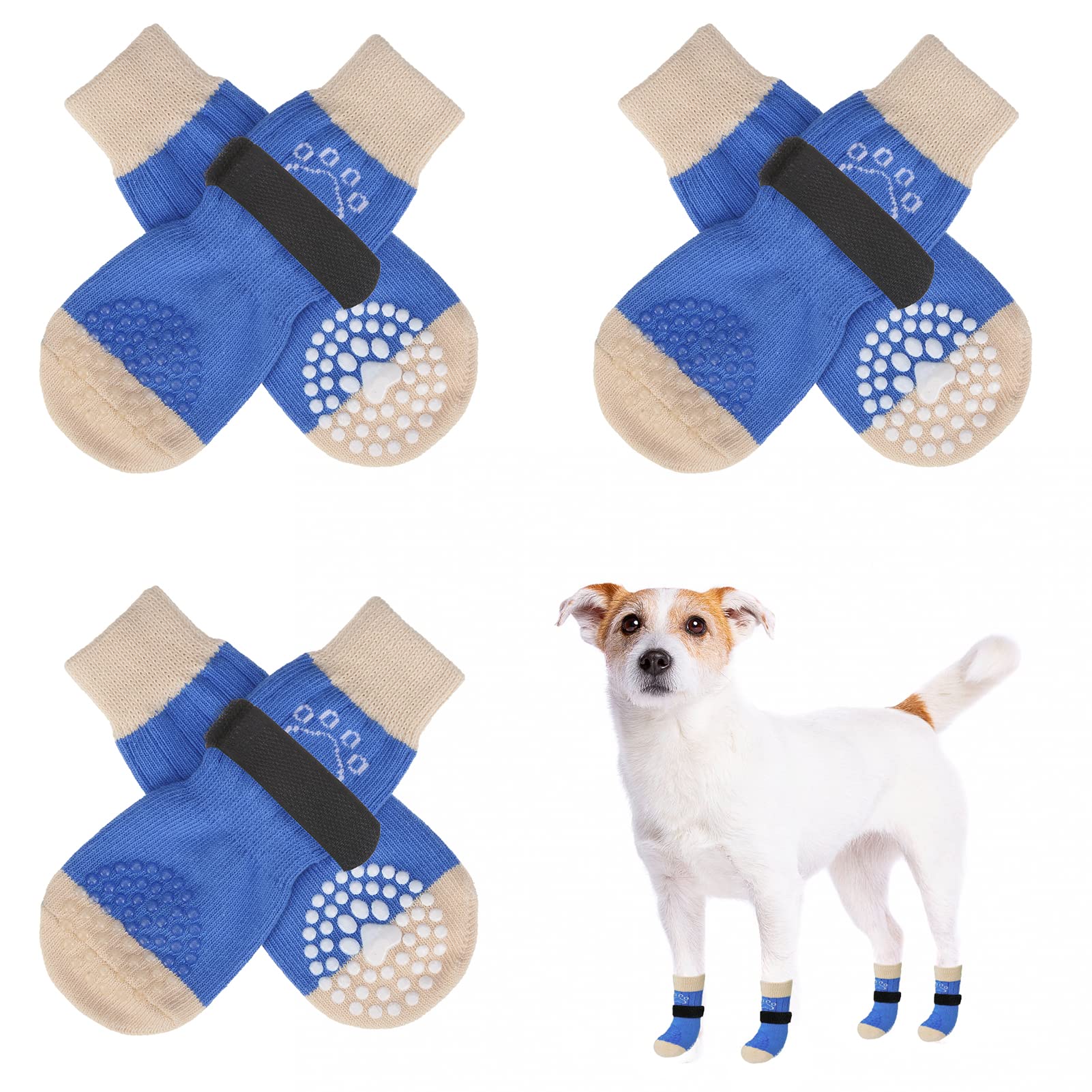 Scenereal Double Side Anti-Slip Dog Socks, Non Slip Dogs Sock For Hardwood Floors, 3 Pairs Pet Paw Protectors Indoor, Prevent Floor Scratching, Stop Licking Paws