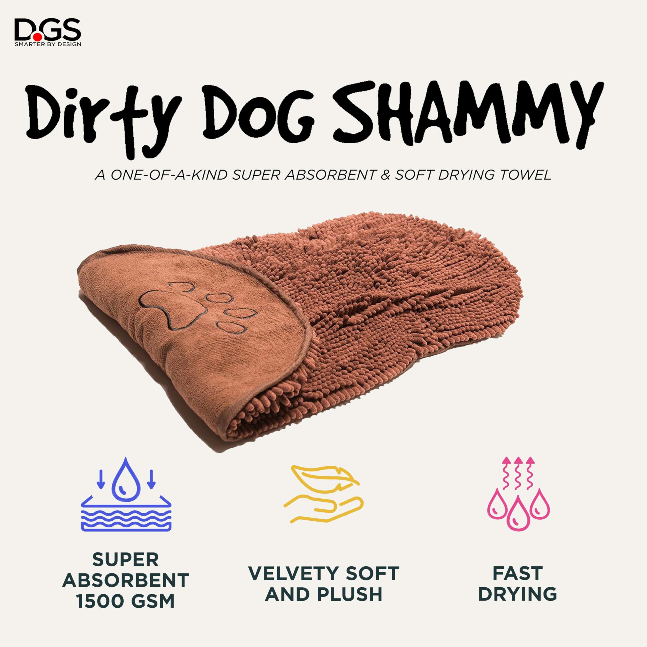 Dog Gone Smart Shammy Dog Towels For Drying Dogs - Heavy Duty Soft Microfiber Bath Towel - Super Absorbent, Quick Drying, & Machine Washable - Must Have Dog & Cat Bathing Supplies | Brown 13x31&quot;
