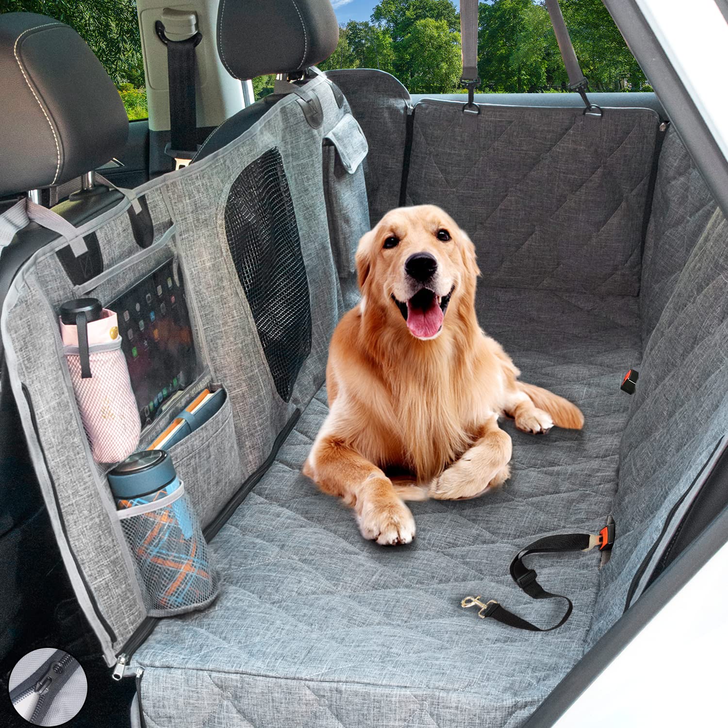 Hanjo Pets Car Dog Cover Back Seat - Car Hammock For Dogs Waterproof - Dog Car Seat Cover For Backseat With Mesh Window Multiple Pockets For Car/Suv Nonslip Rubber Back Washable