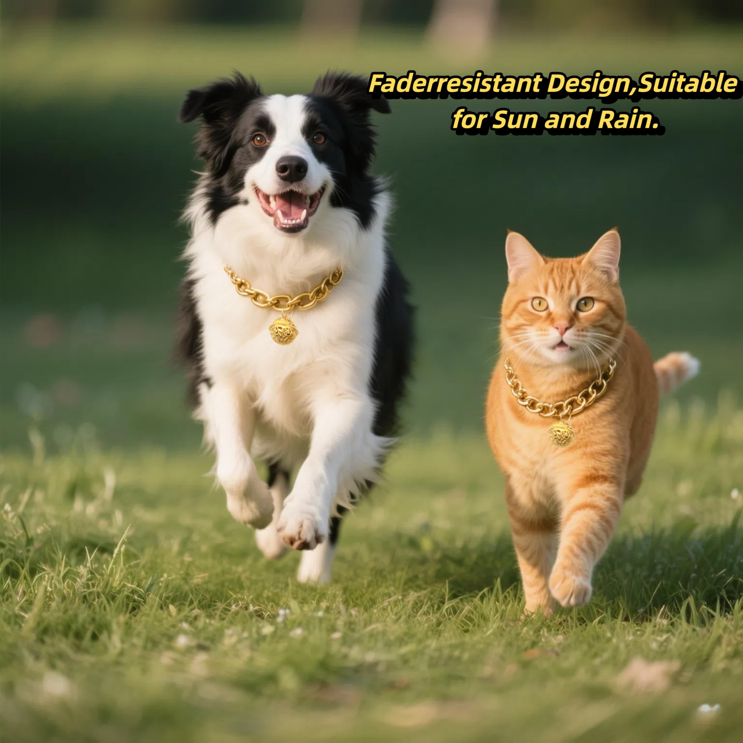 Cwyza Gold Cat Chain Collar With Bell - Lightweight Metal Collar For Gifts, Adjustable Cuban Jewelry For Cats & Dogs (Gold, S)