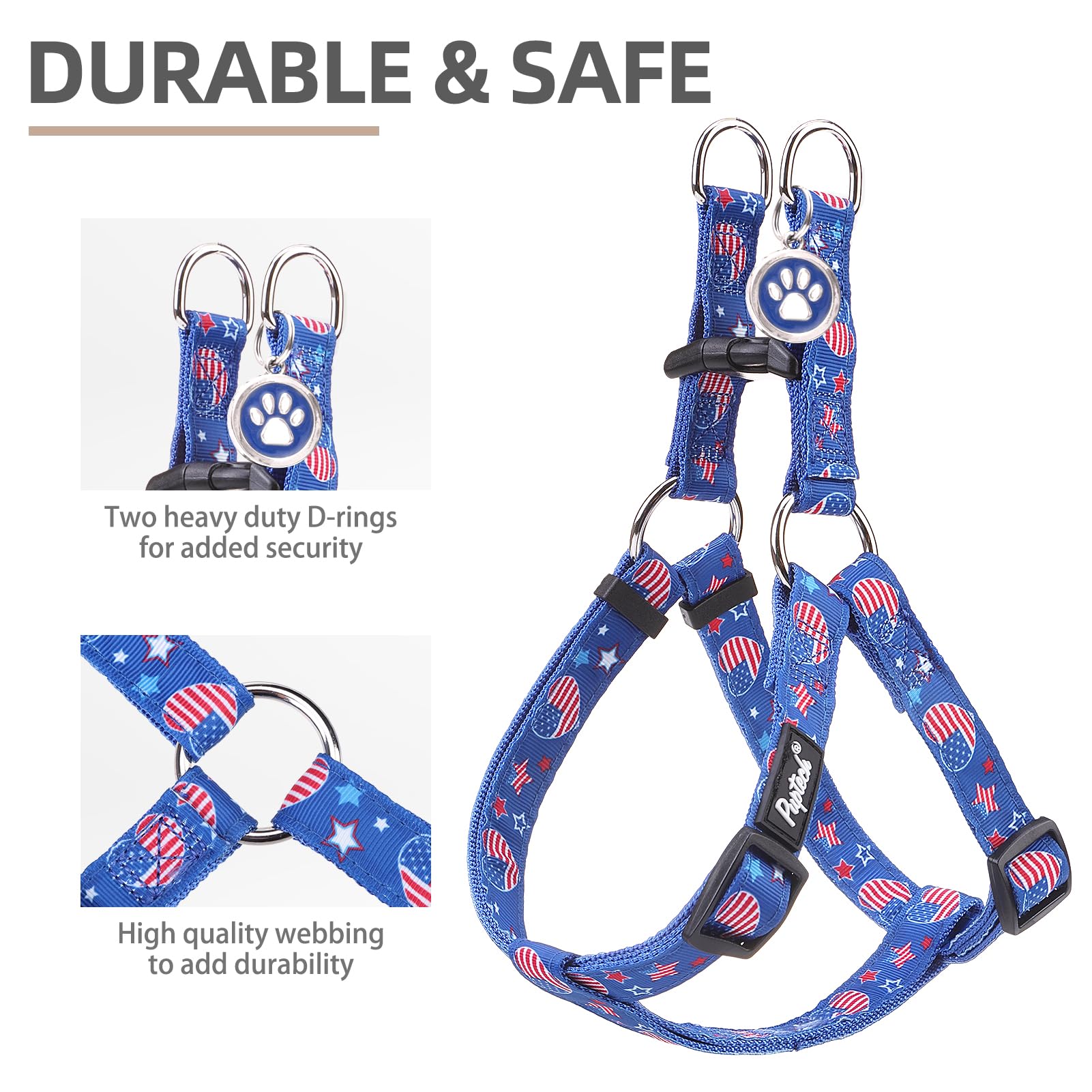 Pupteck No Pull Dog Harness Soft Adjustable Basic Nylon Step In Puppy Vest Outdoor Walking With Id Tag, American Flag, S