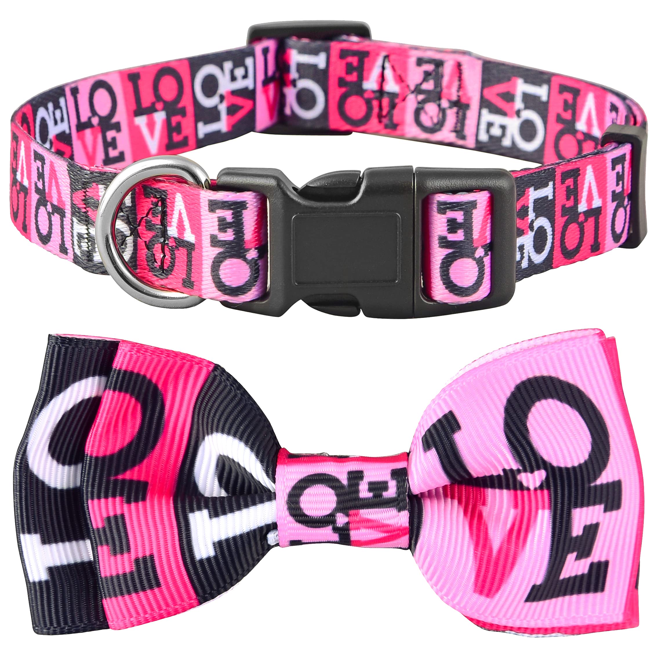 Valentine Dog Collar With Bowtie, Heart Bow Tie, Valentine'S For Large, Medium And Small Dogs (Large, Valentine'S Love)