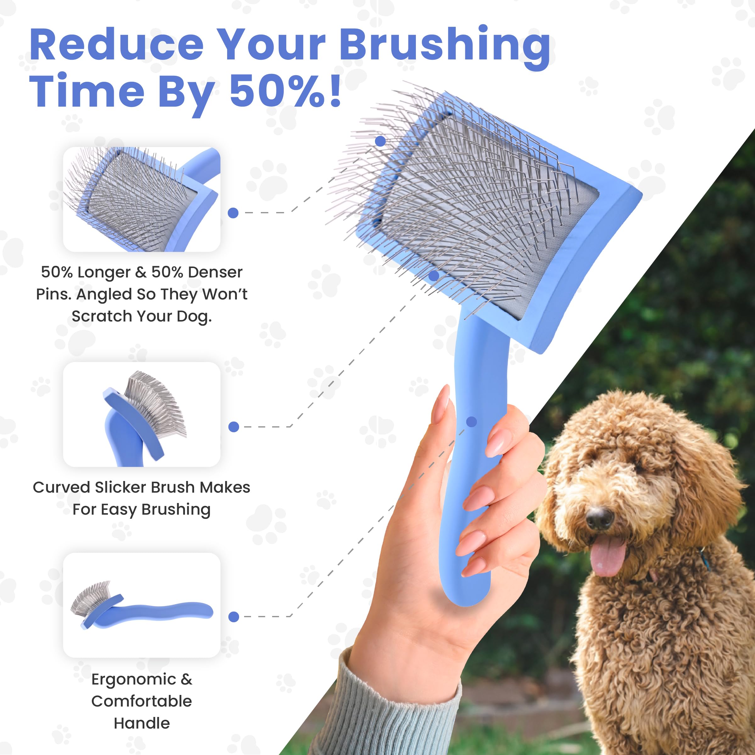 We Love Doodles Dog Slicker Brush For Grooming Pet Hair - Best Brushes For Poodle & Golden Doodle - Long Haired Brush For Dogs -