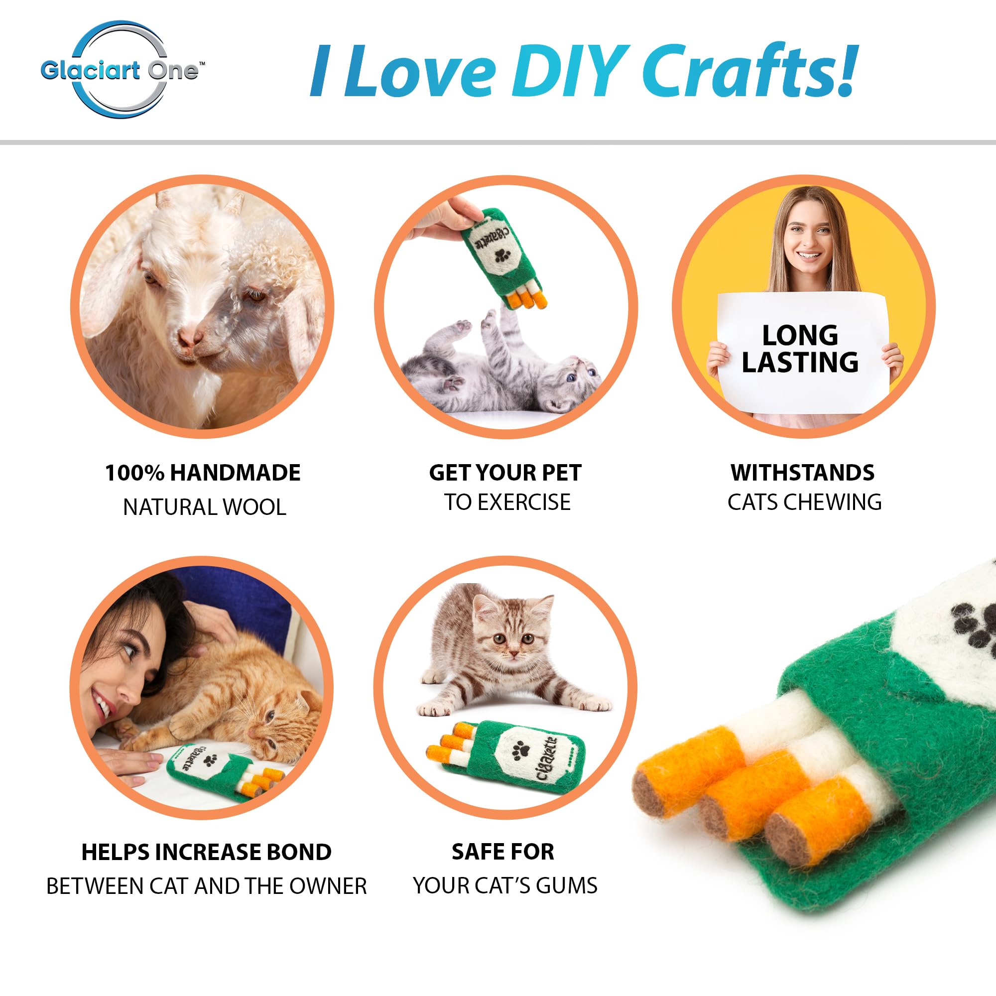 Glaciart One Wool Sushi Cat Toy Set With Catnip | Cute Cat Toy For Interaction & Boredom Relief, Encourages To Exercise, Explore