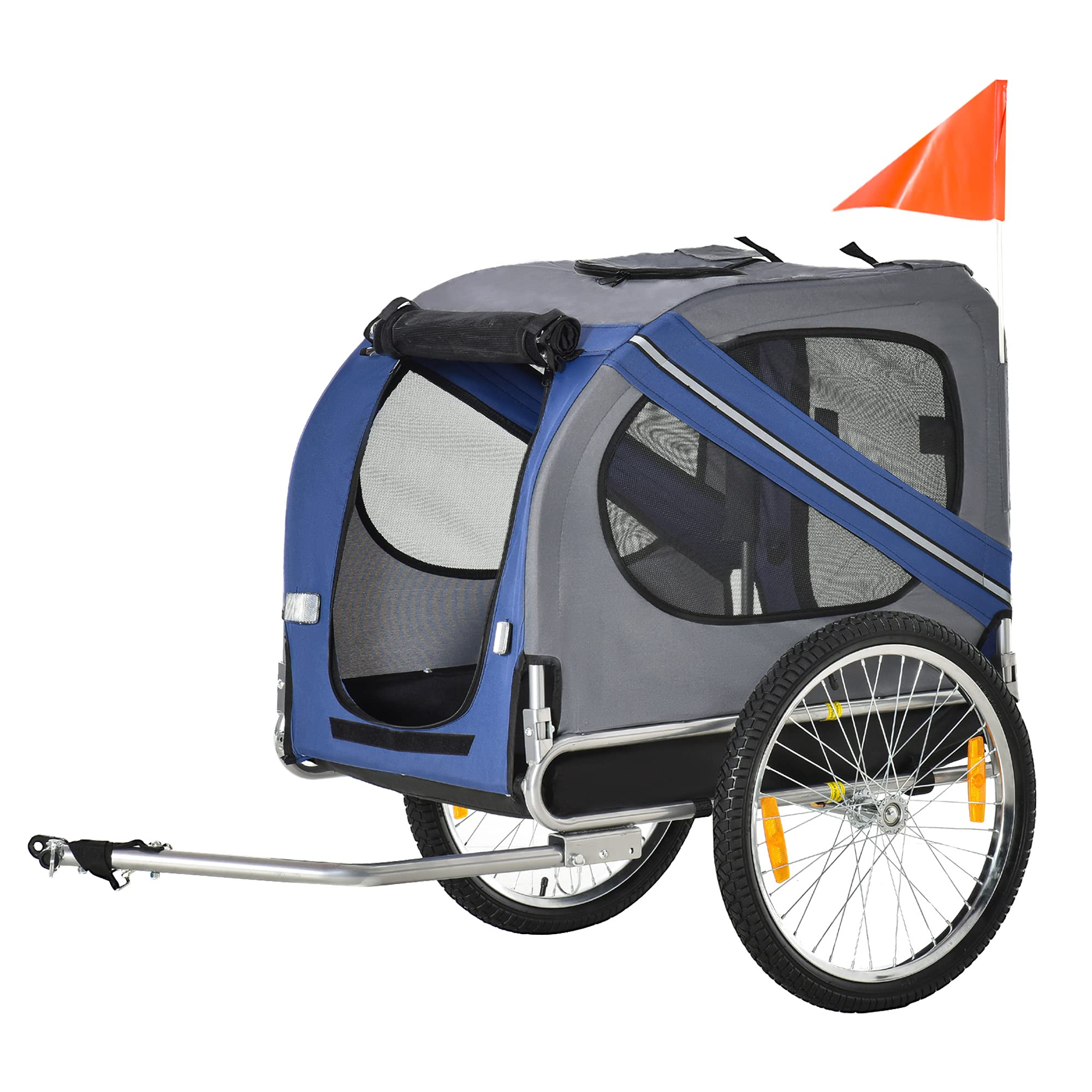 Aosom Dog Bike Trailer Pet Cart Bicycle Wagon Cargo Carrier Attachment For Travel With 3 Entrances Large Wheels For Off-Road & Mesh Screen - Blue/Grey
