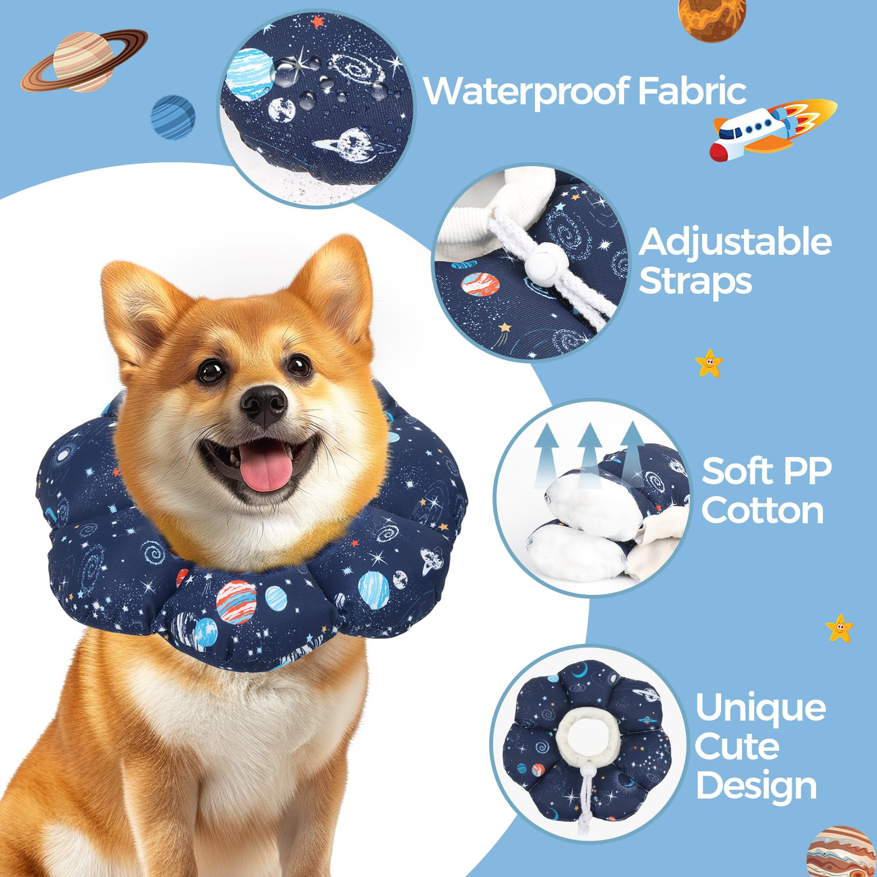 ComSaf Soft Dog Recovery Collar, Protective Adjustable Pet Cone Collar for After Surgery, Comfortable Lightweight Elizabethan Co
