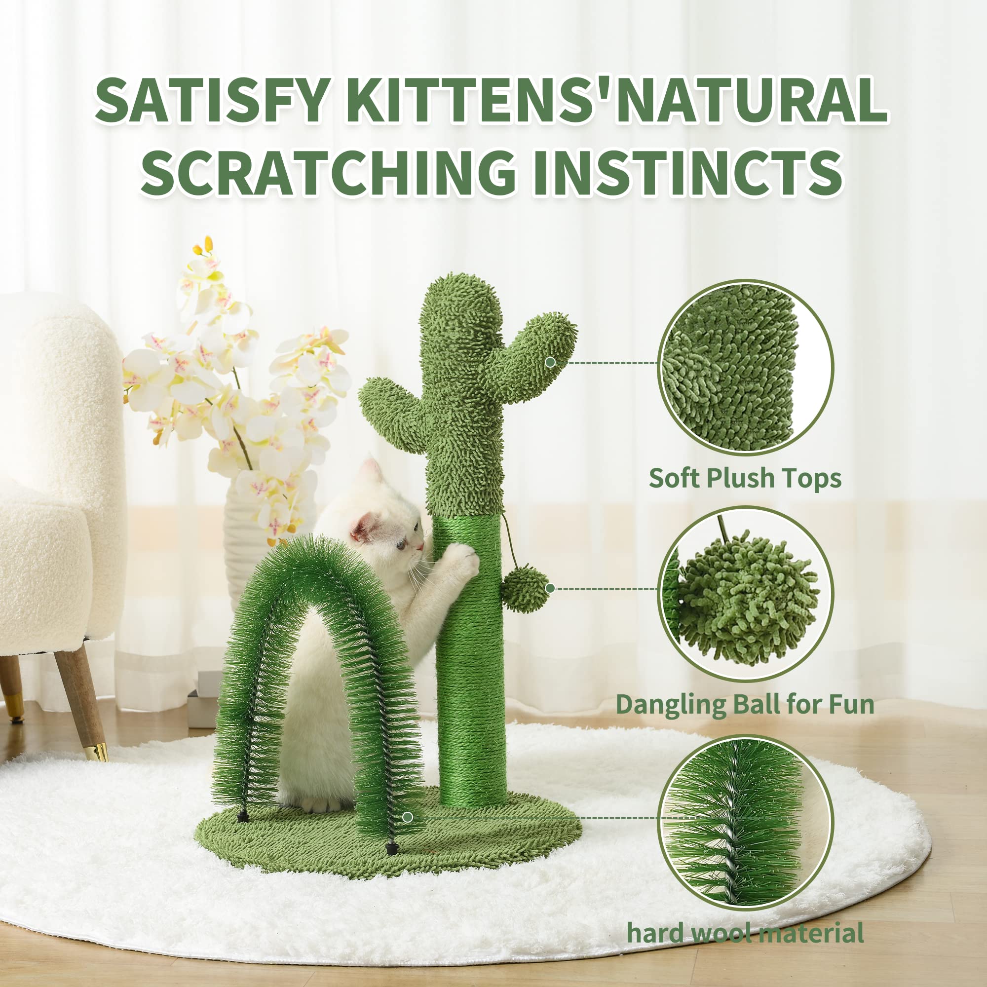 Mile High Life | Cat Scratching Post 25'' With Dangling Bell | Cat Condo With Hammock And Cactus Scratching Posts Tree For Kitte