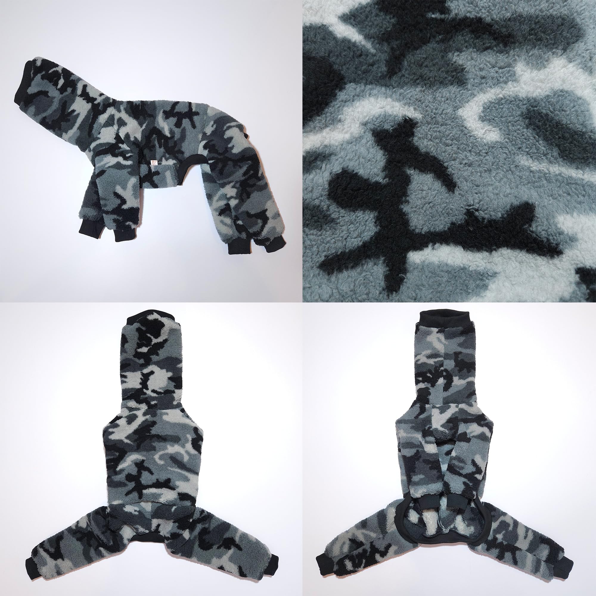 D Doggy Star Italian Greyhound Sweater Turtleneck Outfit Camo Warm Fleece Onesie Clothes Whippet For Dog Coat (M,Flc Grey Camo)