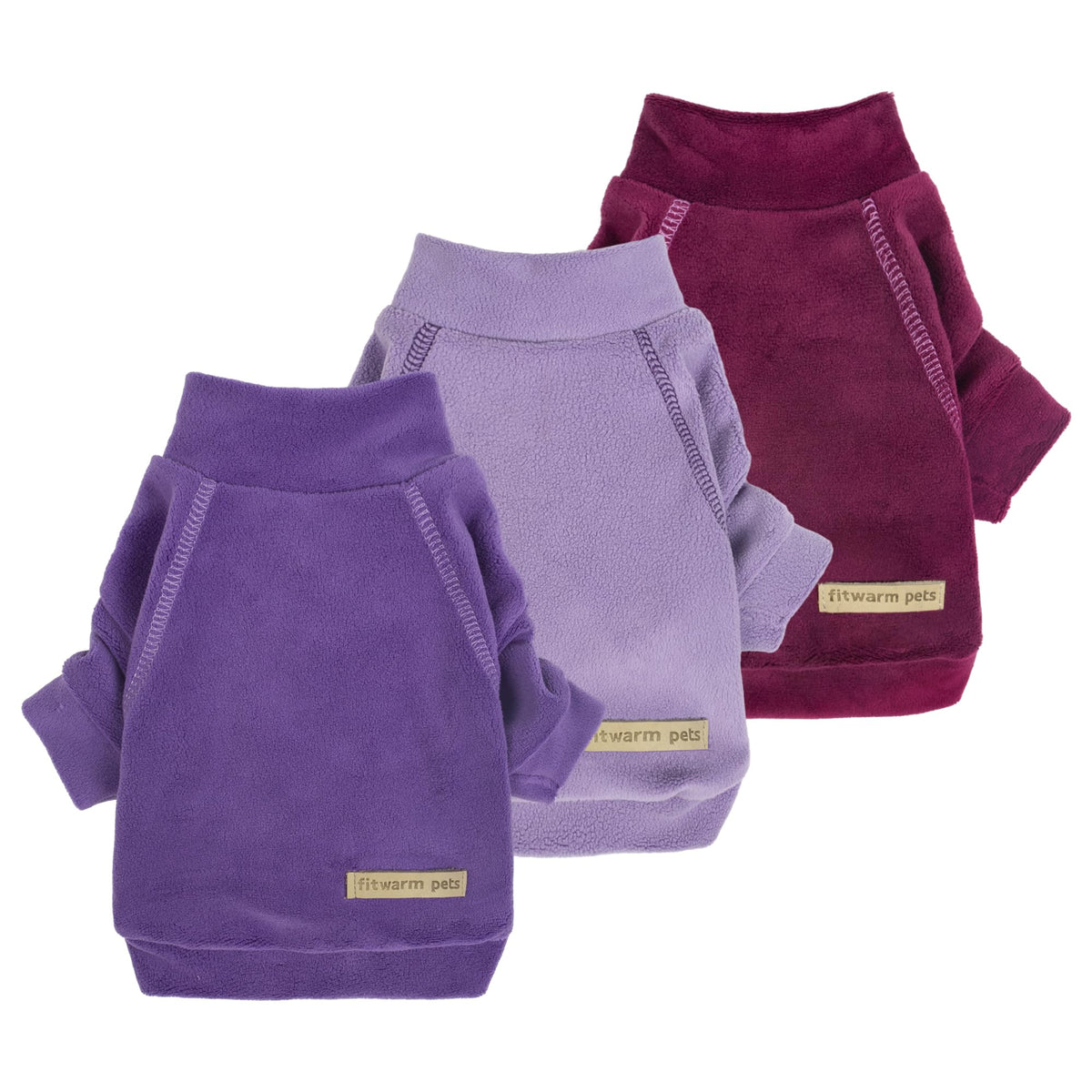 Fitwarm 3 Pack Classic Fleece Dog Sweater, Turtleneck Dog Sweatshirt, Dog Winter Clothes For Small Dogs Boy Girl, Pet Pullover Jumper, Cat Apparel, Purple, Mediumpurple, Dark Red, Xl