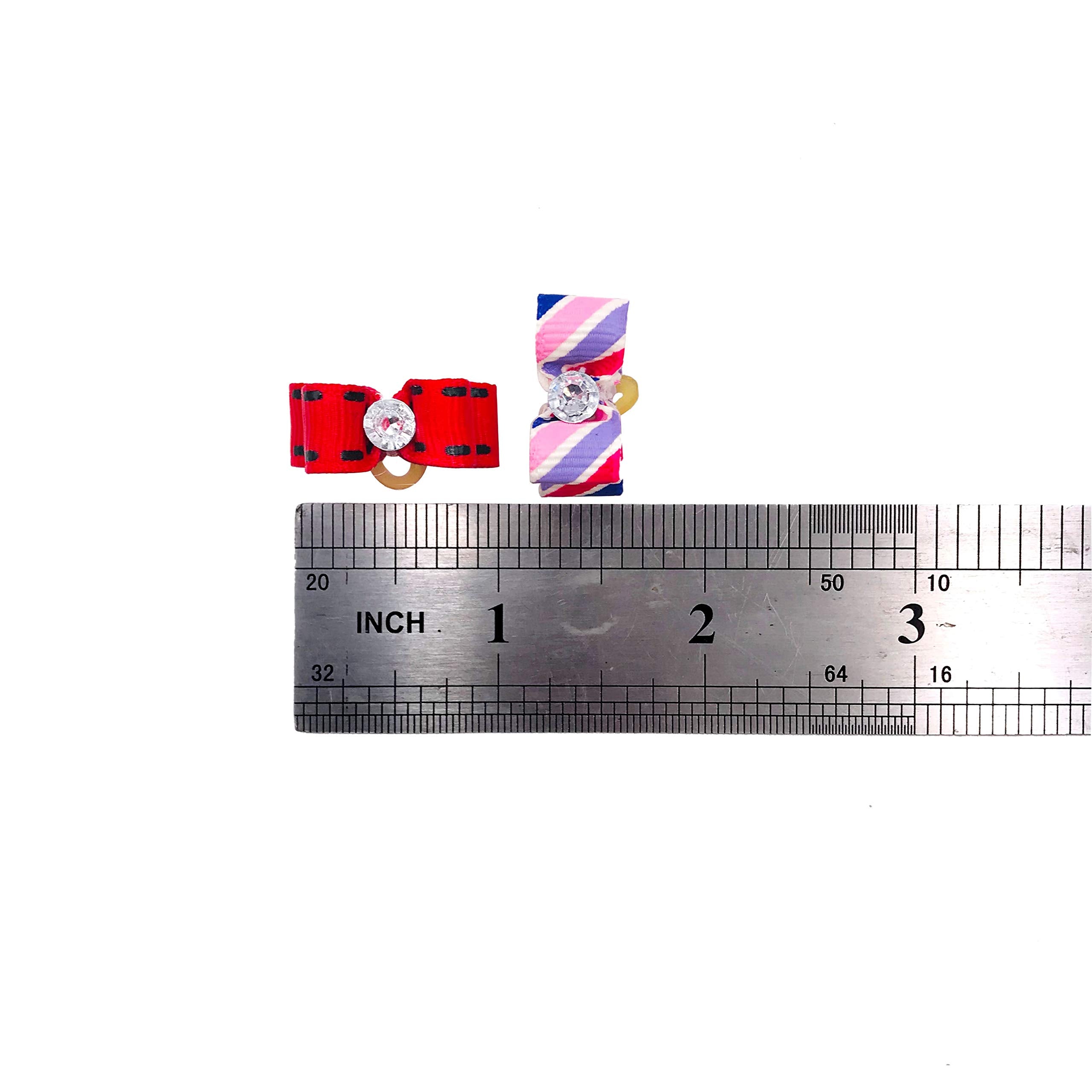 Pet Show 20 Pack Mini Small Dogs Hair Bows With Rubber Bands Ribbon Rhinestone Dog Puppy Yorkie Grooming Tiny Topknot Hair Accessories Assorted Color