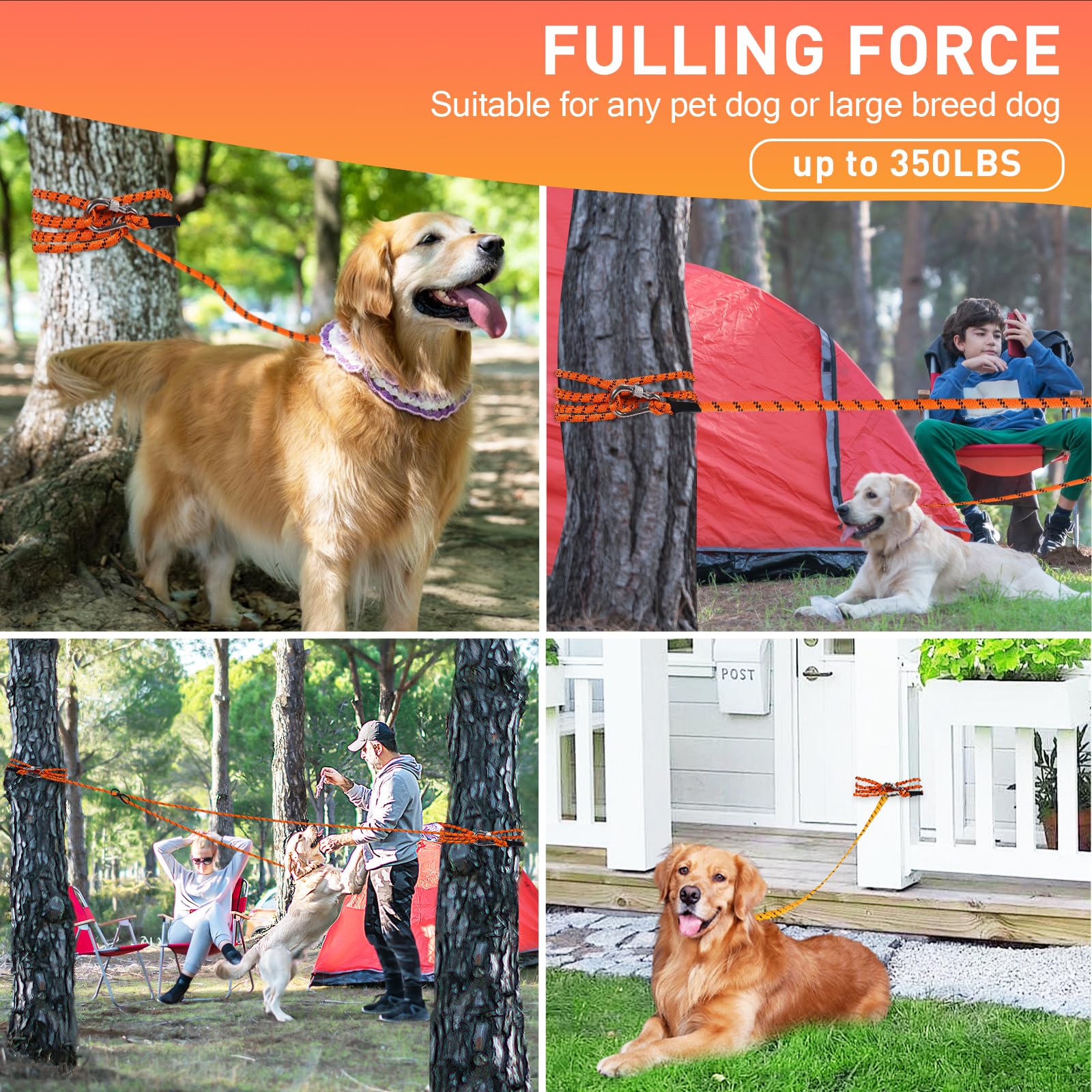 Dog Tie Out Cable For Camping 100Ft, Dog Runner For Yard Hold Up To 350Lbs, Portable Dog Camping Essentials For Outside