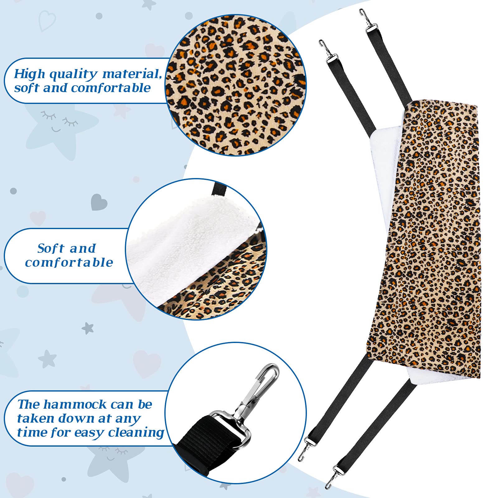 2 Pieces Reversible Cat Hanging Hammock Soft Breathable Pet Cage Hammock With Adjustable Straps And Metal Hooks Double Sided Han