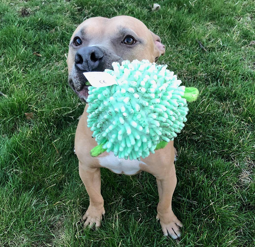 SmartPetLove Snuggle Puppy Tender-Tuffs Ball - Round Pufferfish Tough Dog Toy - Cute and Fun Plush Ball with Squeaker
