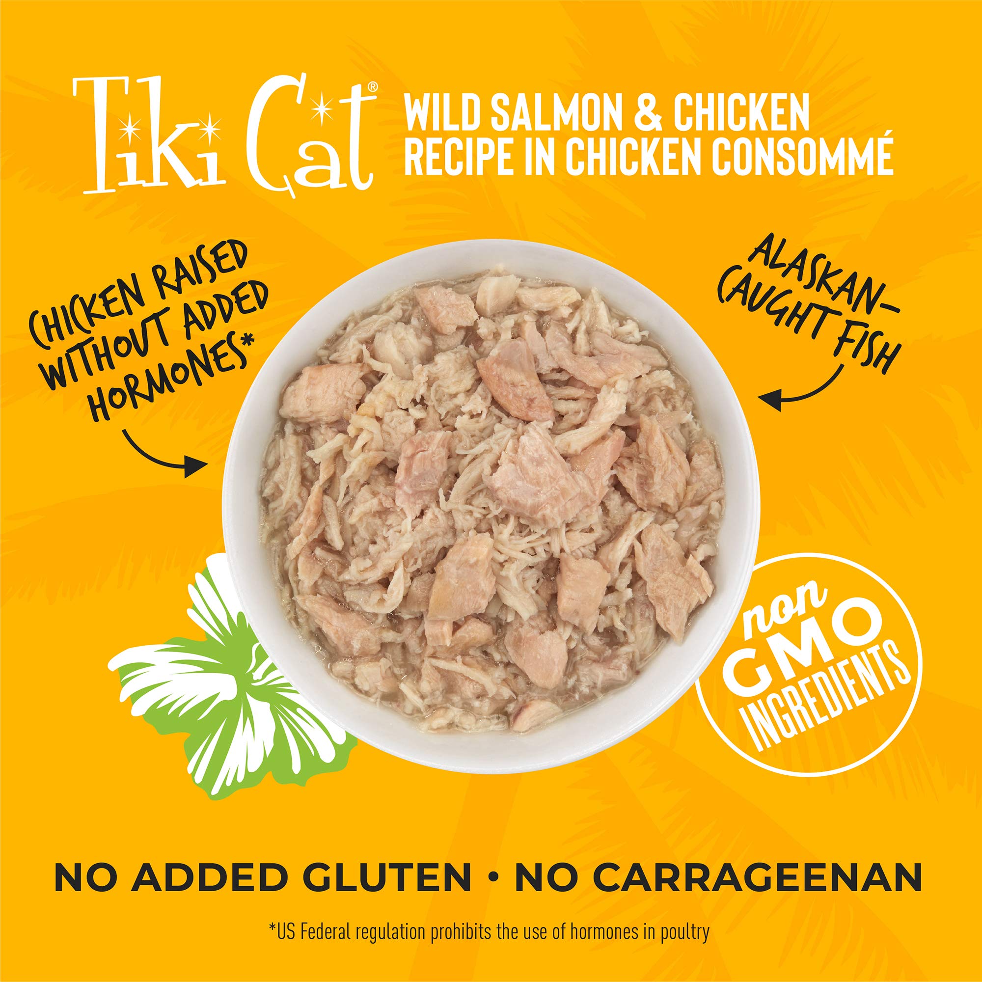 Tiki Cat Luau Shredded Meat, Wild Salmon & Chicken Recipe in Chicken Consumme, Grain-Free Balanced Nutrition Wet Canned Cat Food