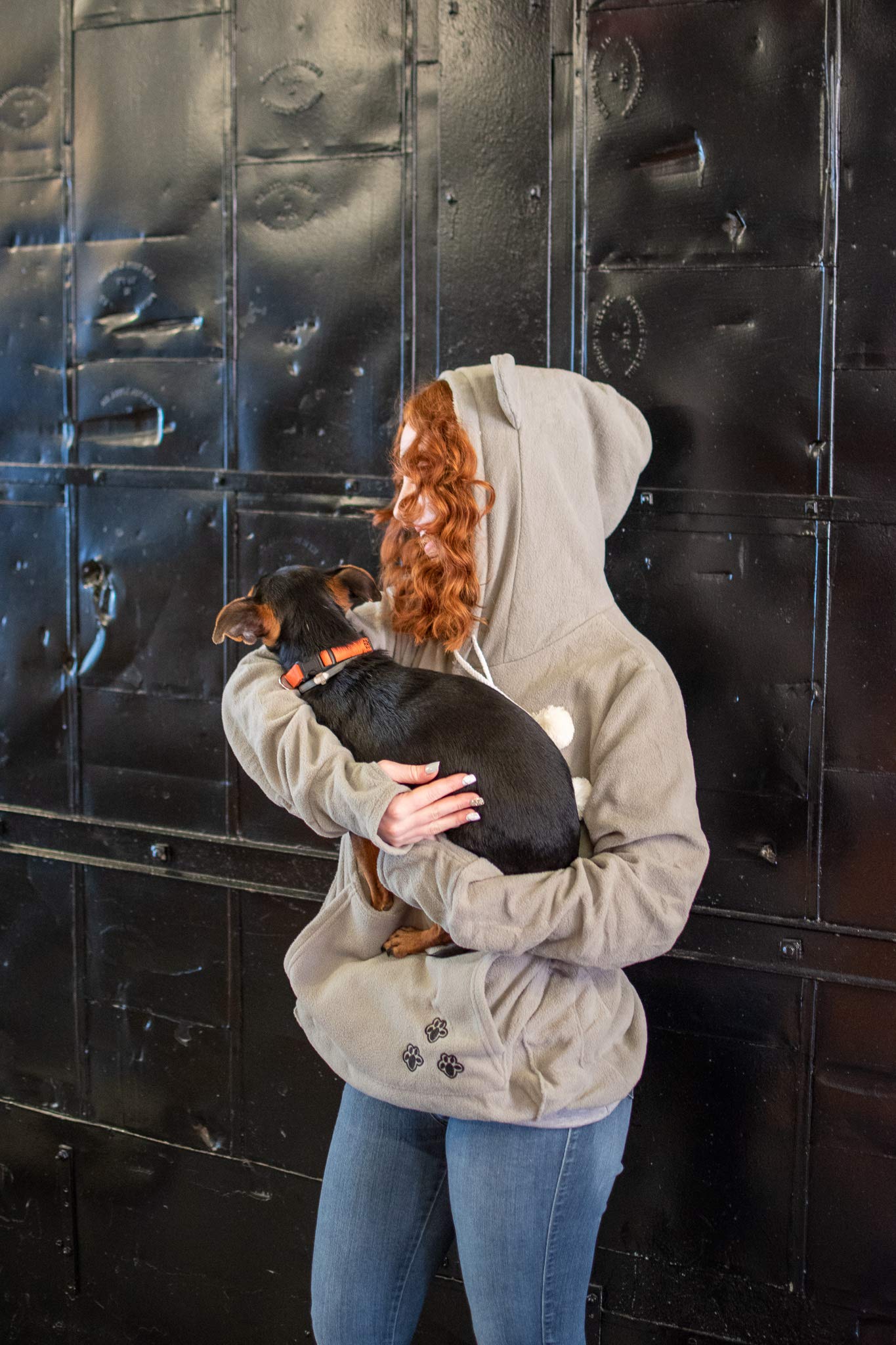Unisex Big Pouch Hoodie Long Sleeve Pet Dog Holder Carrier Sweatshirt (XXX-Large, Grey-Fleece)
