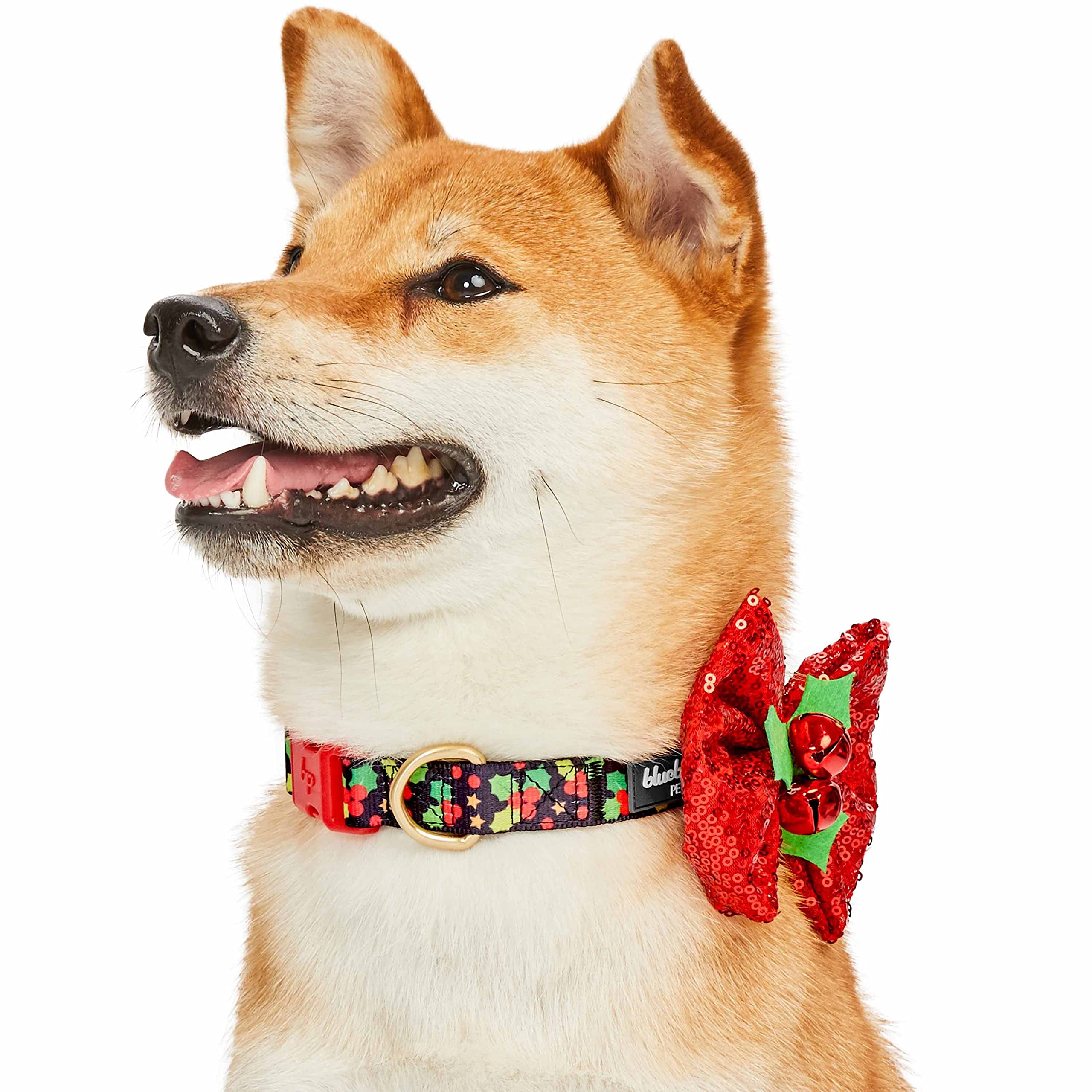 Blueberry Pet Christmas Holly Dog Collar With Bowtie D  Cor, Adjustable Pet Collar For Medium Dogs, 14.5''-20'' Neck, Holiday Do