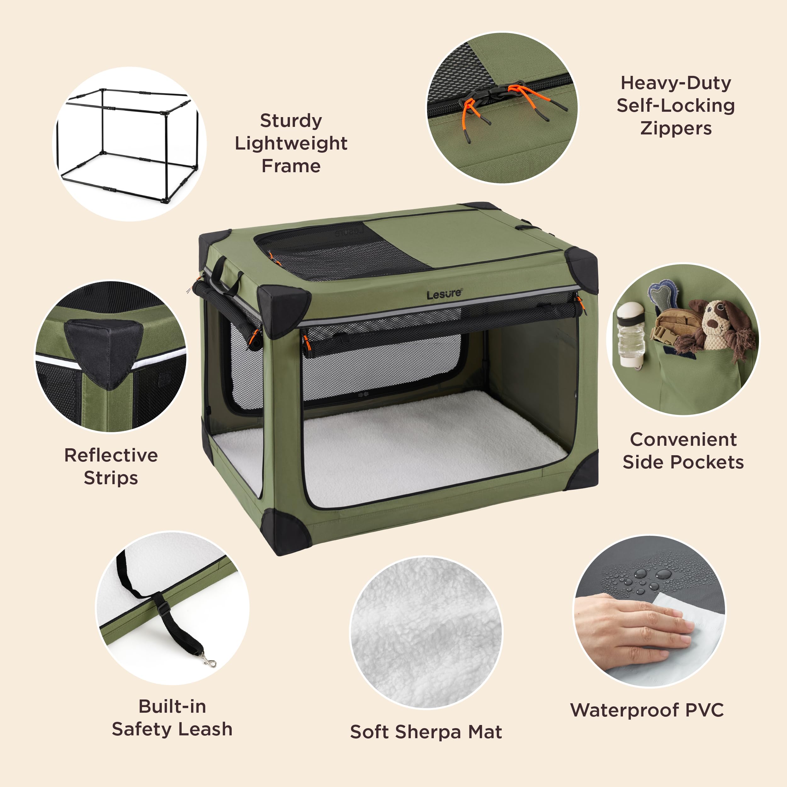 Lesure Soft Collapsible Dog Crate - 26 Inch Portable Travel Dog Crate For Small Dogs Indoor & Outdoor, 4-Door Foldable Pet Kenne