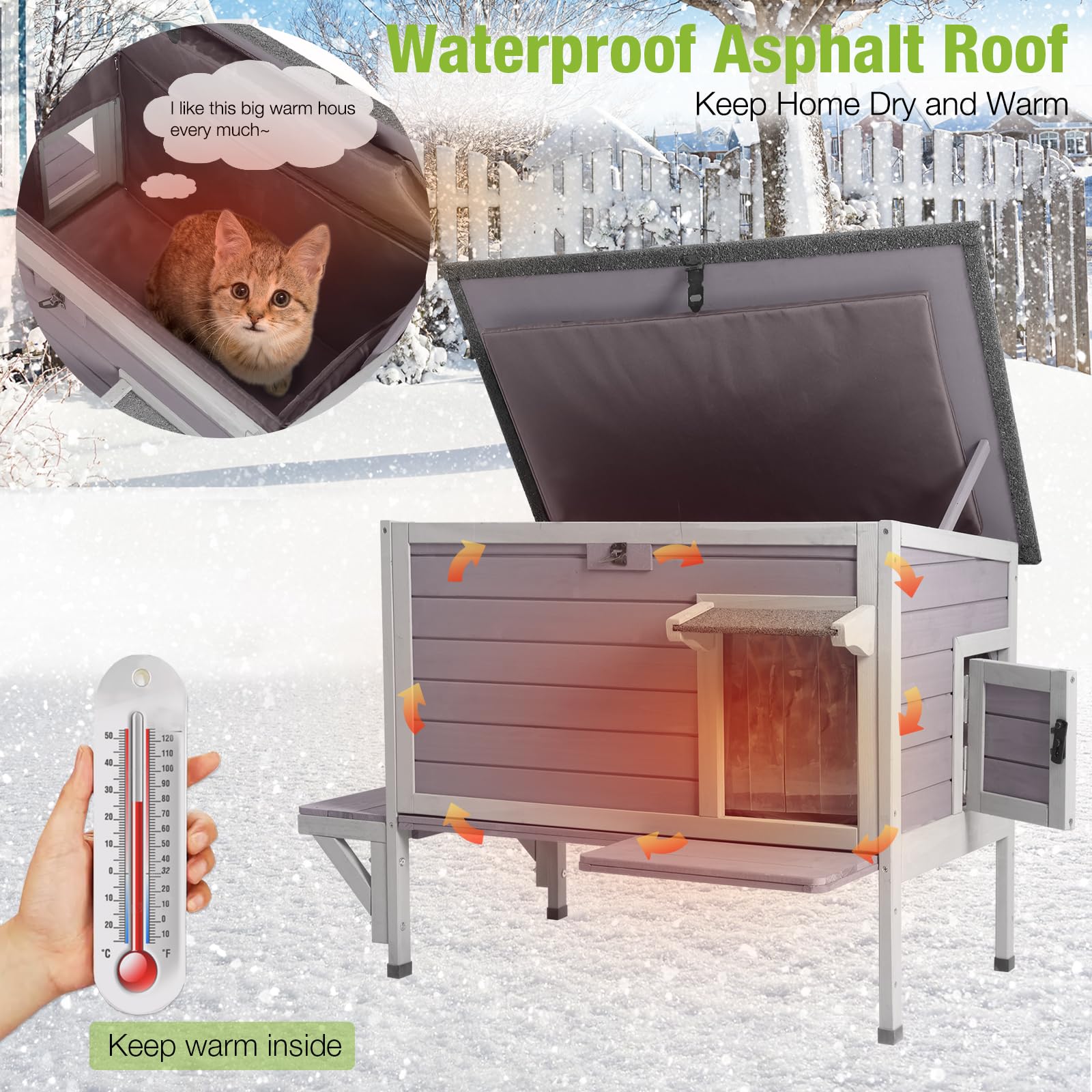 Gutinneen Outdoor Cat House Insulated Kitty Shelter With Liner For Winter Waterproof Cat Cage For Feral Cats