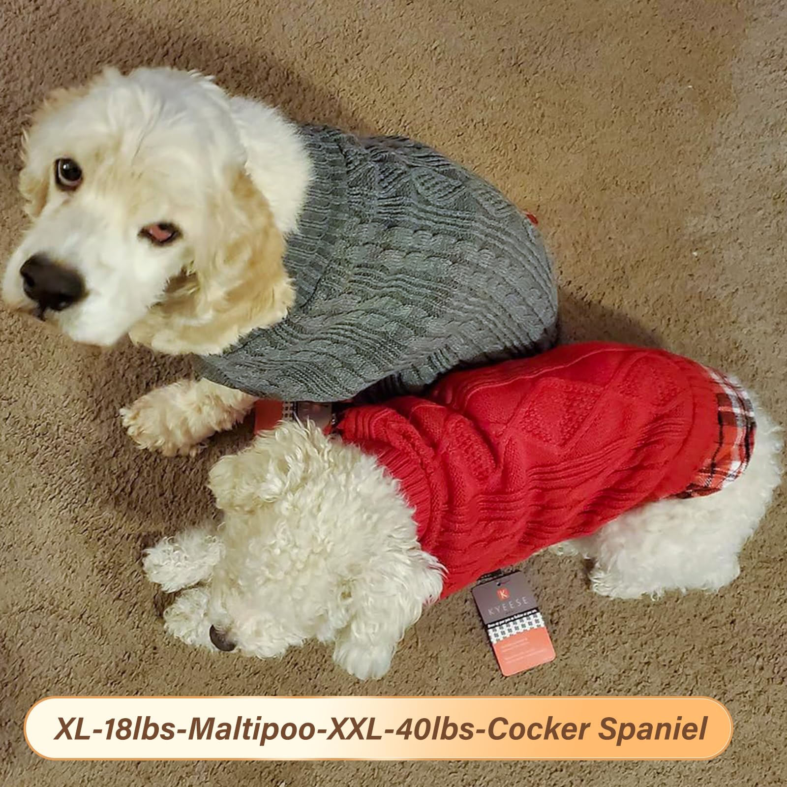 Kyeese Dog Sweater For Medium Dog Turtleneck Cable Knit Pullover Warm Pet Sweater With Leash Hole