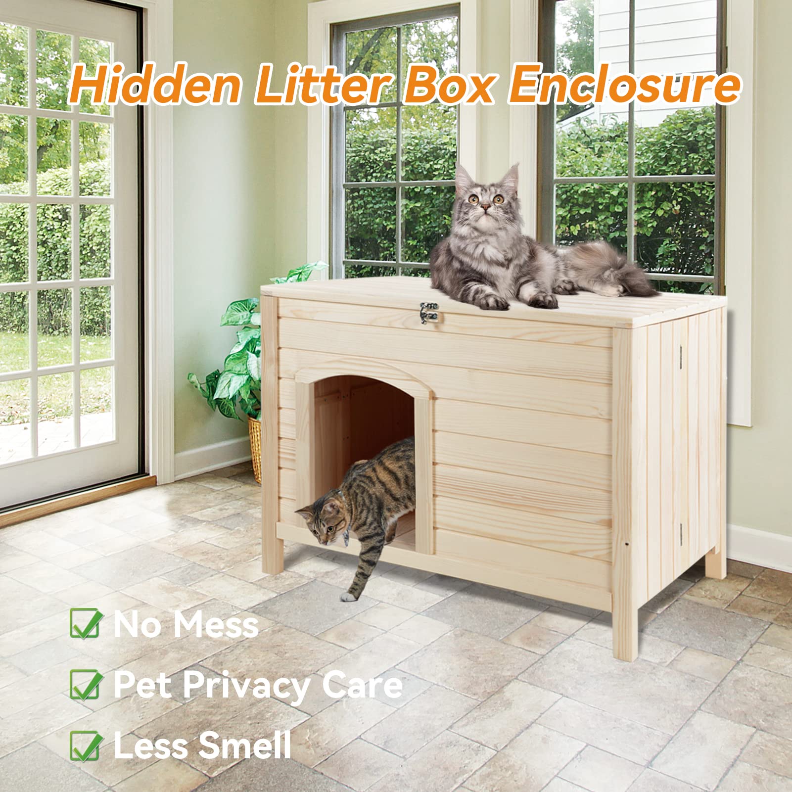 Petsfit Large Cat Litter Box Furniture Hidden,No Tools Required Assembly,Cat Washroom Furniture With Top Opening,Wooden Pet Hous