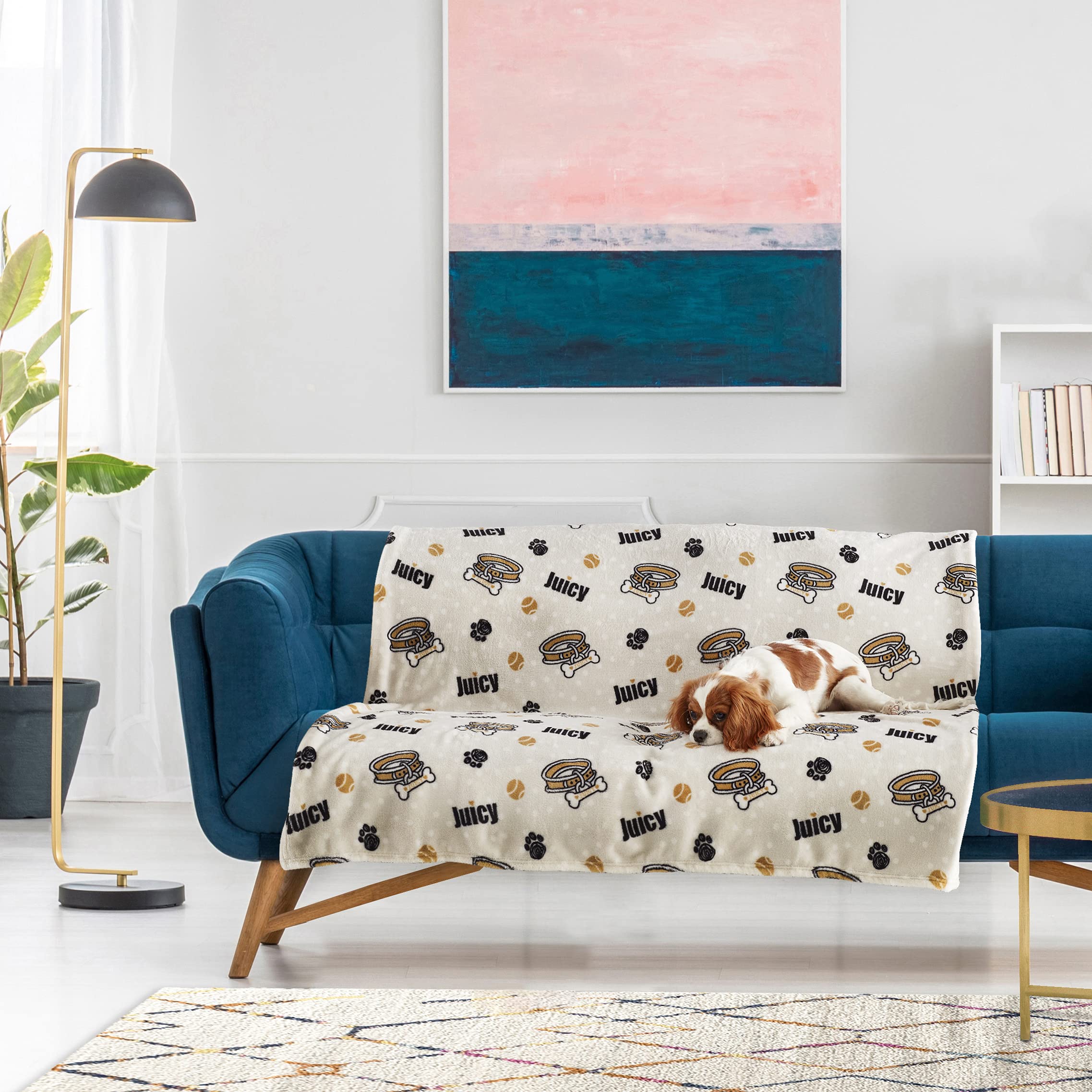 Juicy Couture Beige 50'' X 60'' Dog Blanket - Plush Puppy Throw, Printed, Breathable, Lightweight, Machine Washable, For Small M