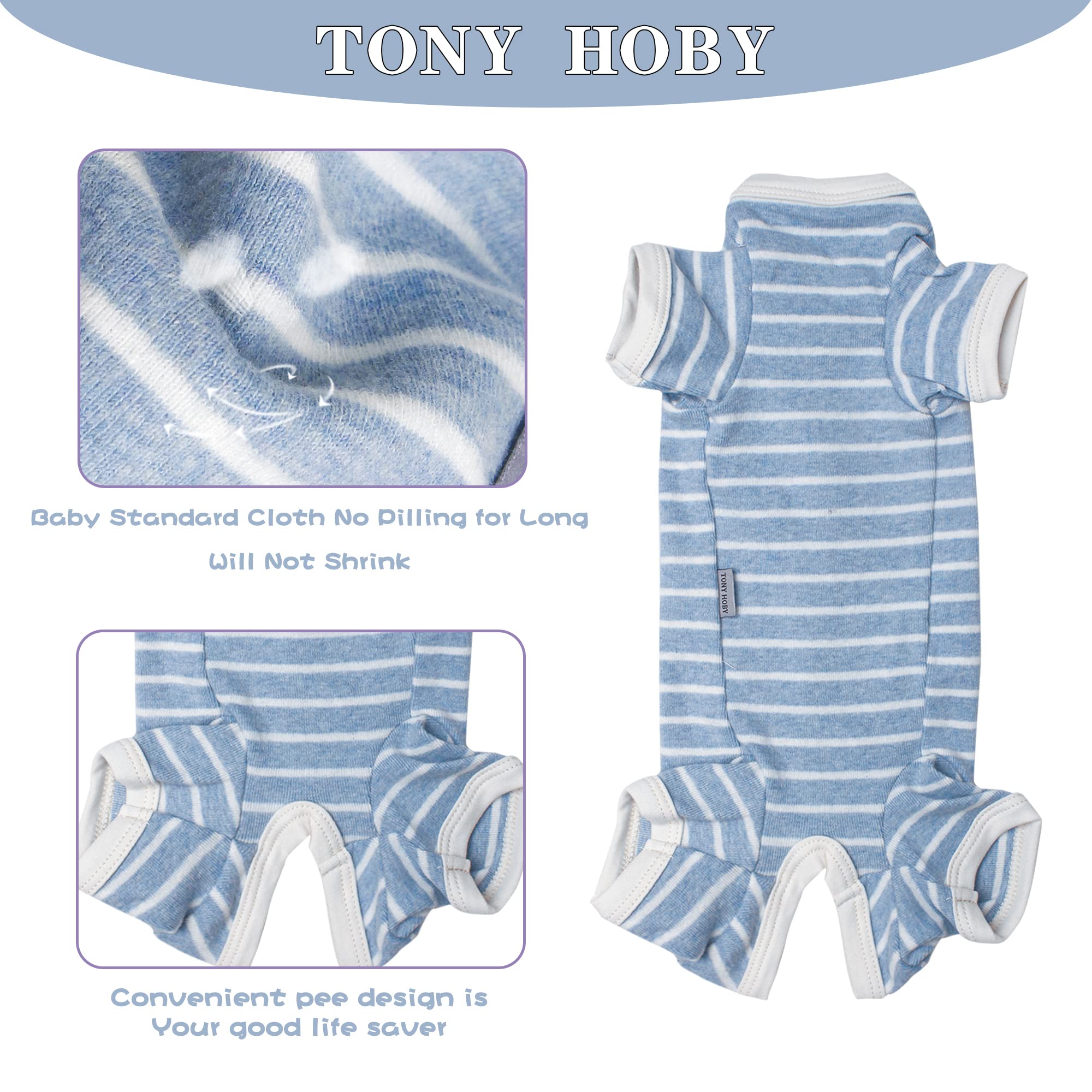 Tony Hoby Female/Male Pet Dog Pajamas Stripes 4 Legged Dog Pjs Jumpsuit Soft Cotton Dog Clothes (Xl,Blue+White-Girls)