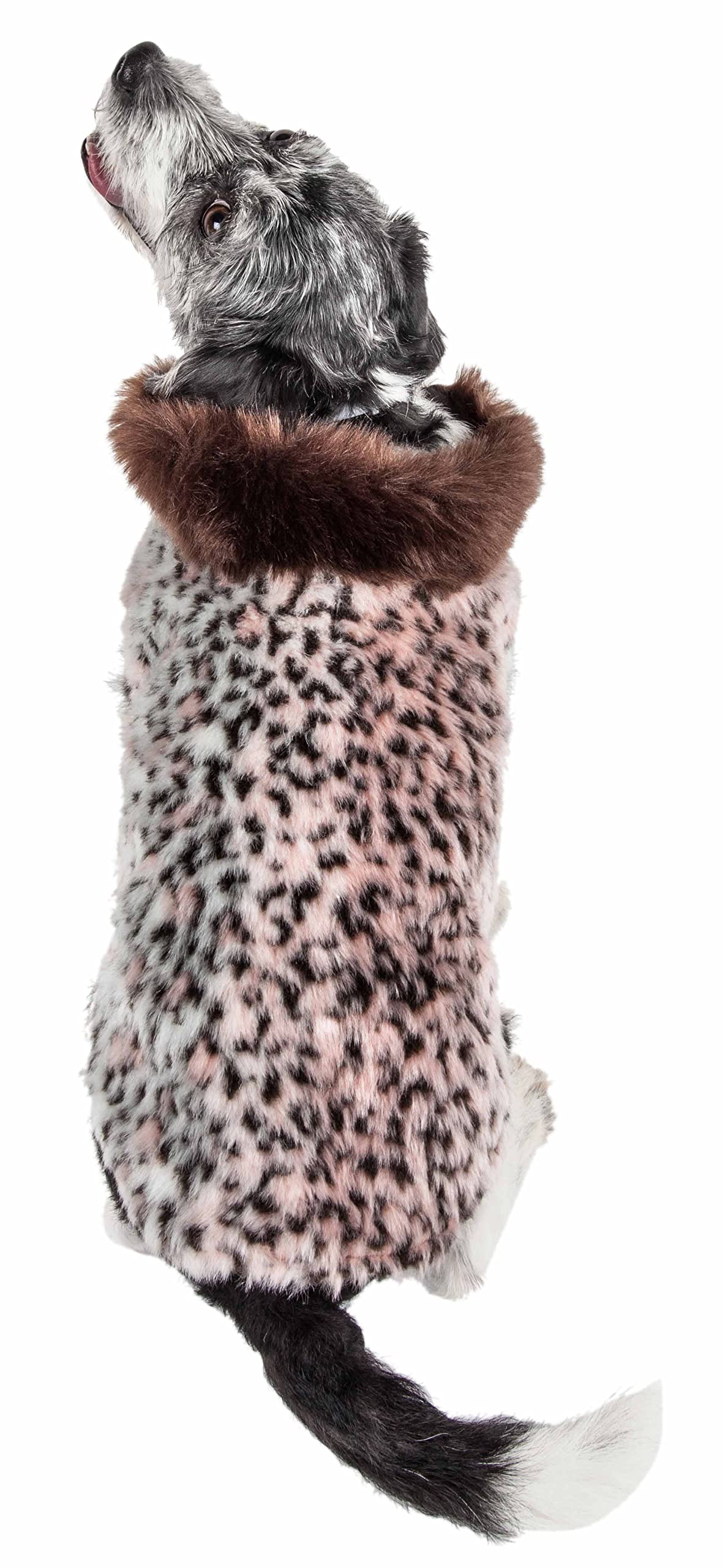 Pet Life ® Luxe 'Furracious' Cheetah Patterned Mink Fur Dog Coat - Dog Jacket With Hook-And-Loop Belly Enclosures - Winter Dog Coats For Small Medium Large Dog Clothes