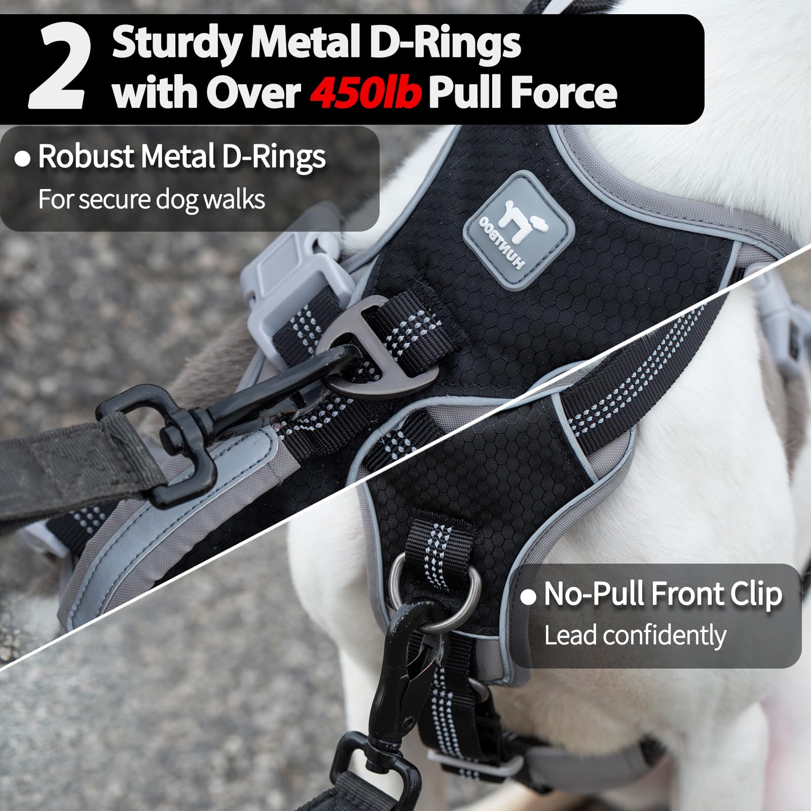 Huntboo Escape Proof Harness, No Slip Dog Harness Escape Proof, Reflective Harness With Handle, Breathable, Durable, Adjustable