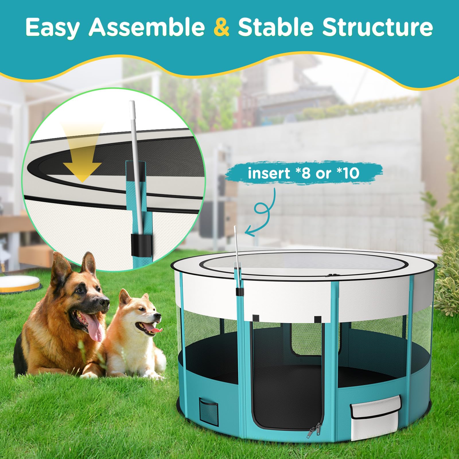 Foldable Playpen For Dogs, 110Cm*110Cm Waterproof Portable Dog Cat Crate Pet Exercise Kennel Tent, Puppy Kitten Cage With Shade