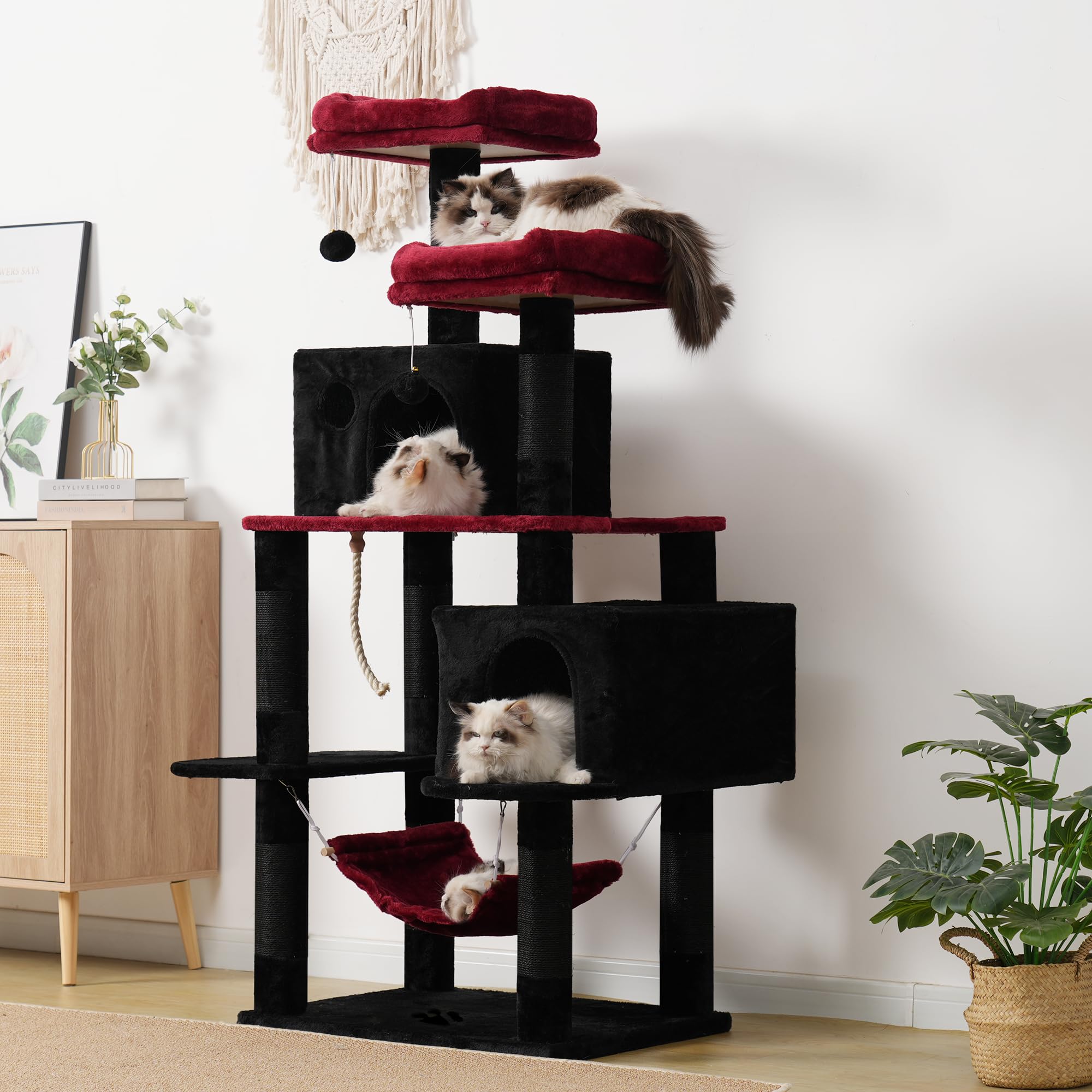 Hey-Brother Gothic Large Multi-Level Cat Tree Condo Furniture With Sisal-Covered Scratching Posts, 2 Bigger Plush Condos, Perch