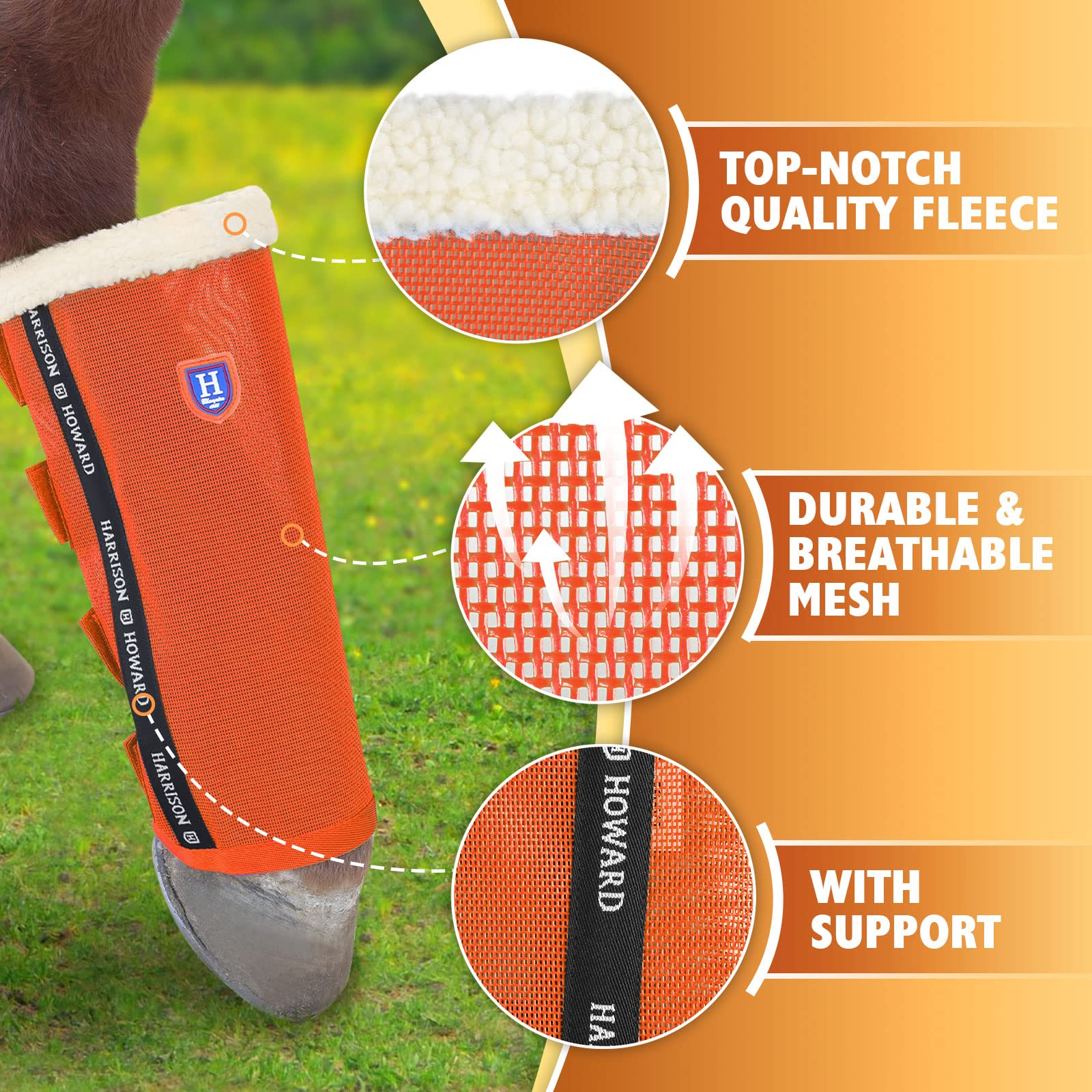 Harrison Howard Loose-Fitting Horse Fly Boots Uv-Protective, Breathable, Tear-Resistant Fine Mesh Leggins Stay-On Comfortable Fl