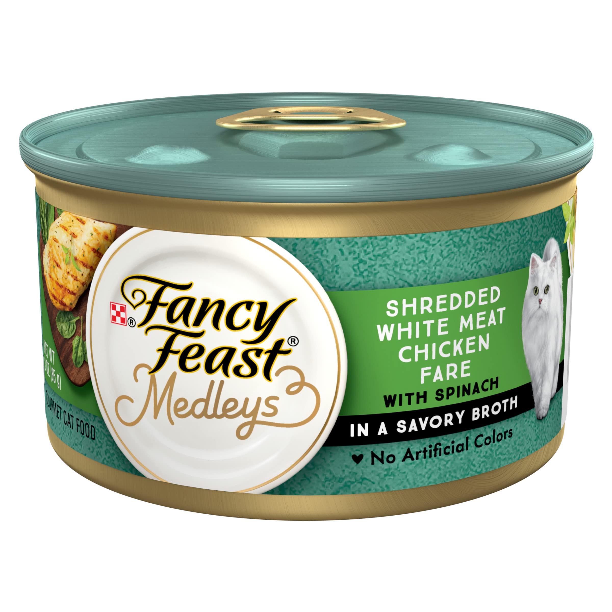 Purina Fancy Feast Wet Cat Food Medleys Shredded White Meat Chicken Fare With Spinach in Savory Cat Food Broth - (Pack of 24) 3 