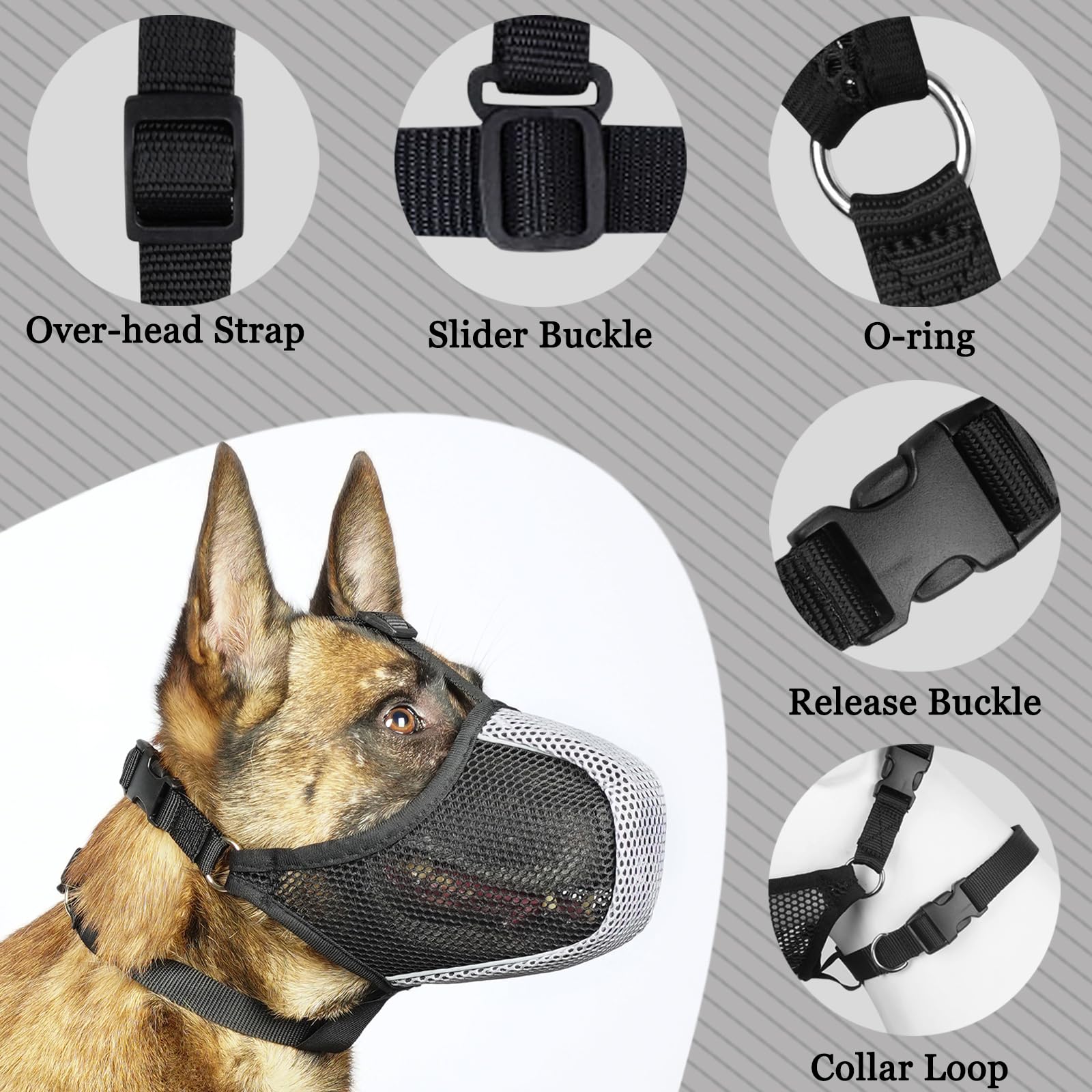 Mayerzon Dog Muzzle, Patented Mesh Soft Muzzles For Large Medium Small Dogs Poodle Husky Doberman Labrador Retriever For Scaveng