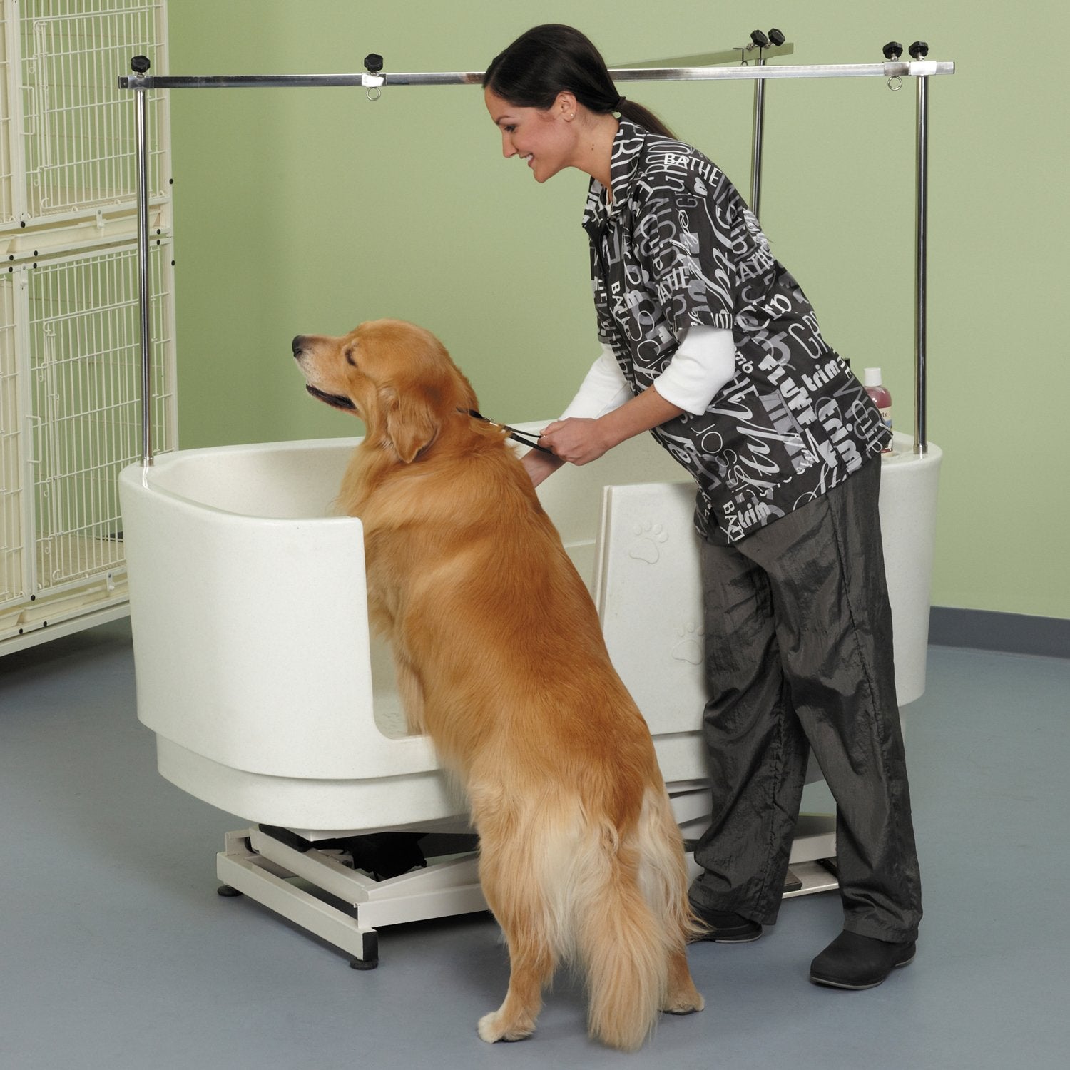 Master Equipment White Polypro Motor Lift Grooming Tub For Heavy Pets Up To 220 Lbs - Unit Measures 58    X 30.75    X 49.5