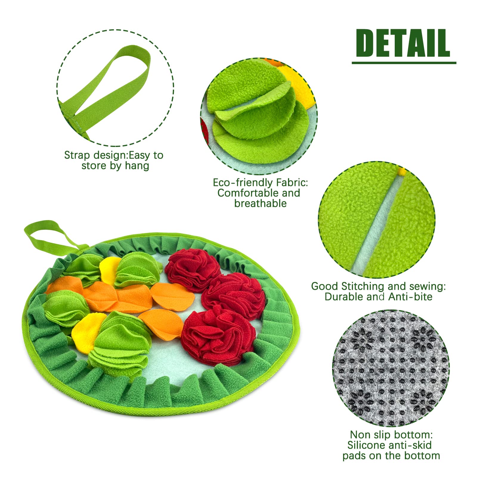 Wishlotus Slip-Free Pet Snuffle Mat With Hanging Rope, Snuffle Mat For Dogs To Consume Energy And Relieve Stress, Pet Snuffle Mat For Rabbits, Hamsters, And Dogs To Improve Digestion (Three Flowers)