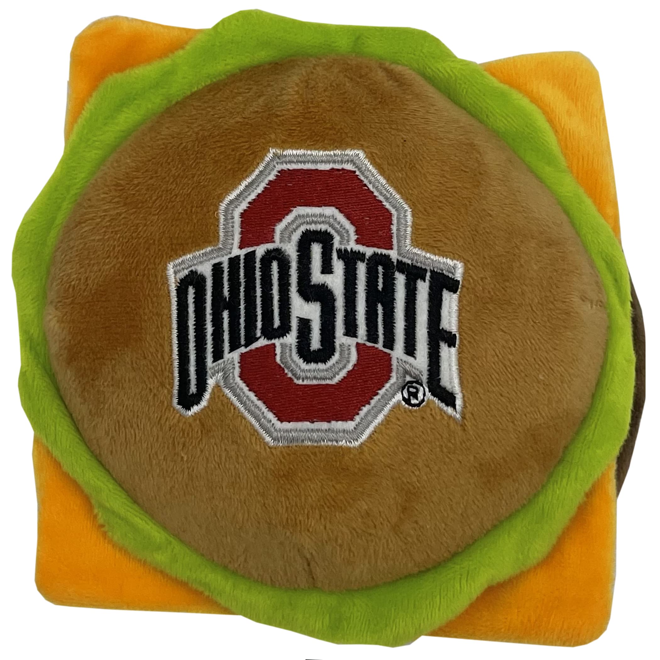 Ncaa Ohio State Buckeyes Cheeseburger Plush Dog & Cat Squeak Toy- Cutest Stadium Hamburger Snack Plush Toy For Dogs & Cats With 