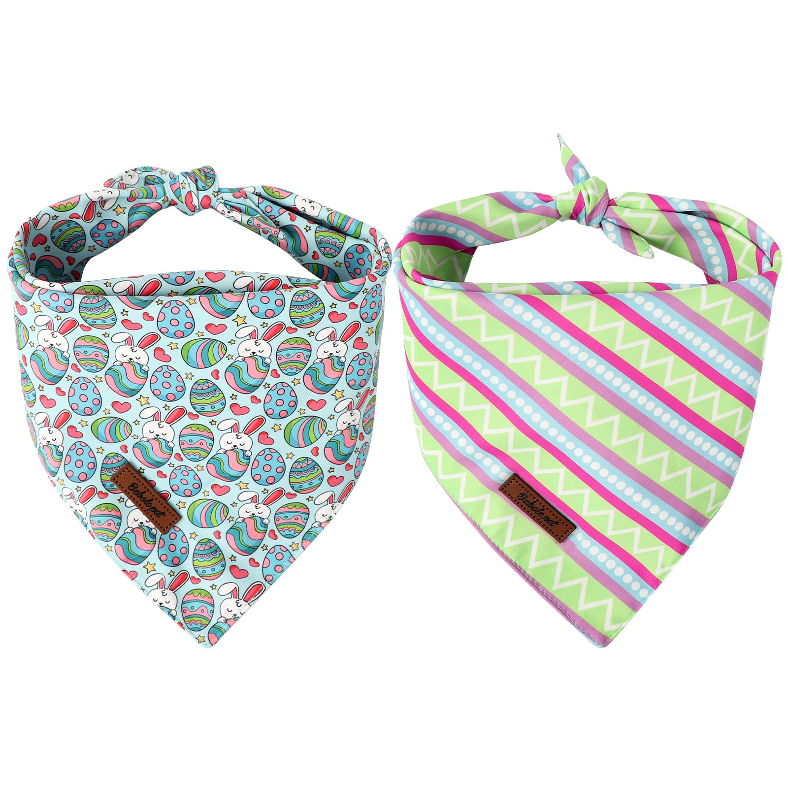 Babole Pet Easter Dog Bandanas 2 Pack, Easter Eggs & Egg Stripe Pattern Easter Dog Scarf Bib For Boy And Girl, Cute Holiday Band