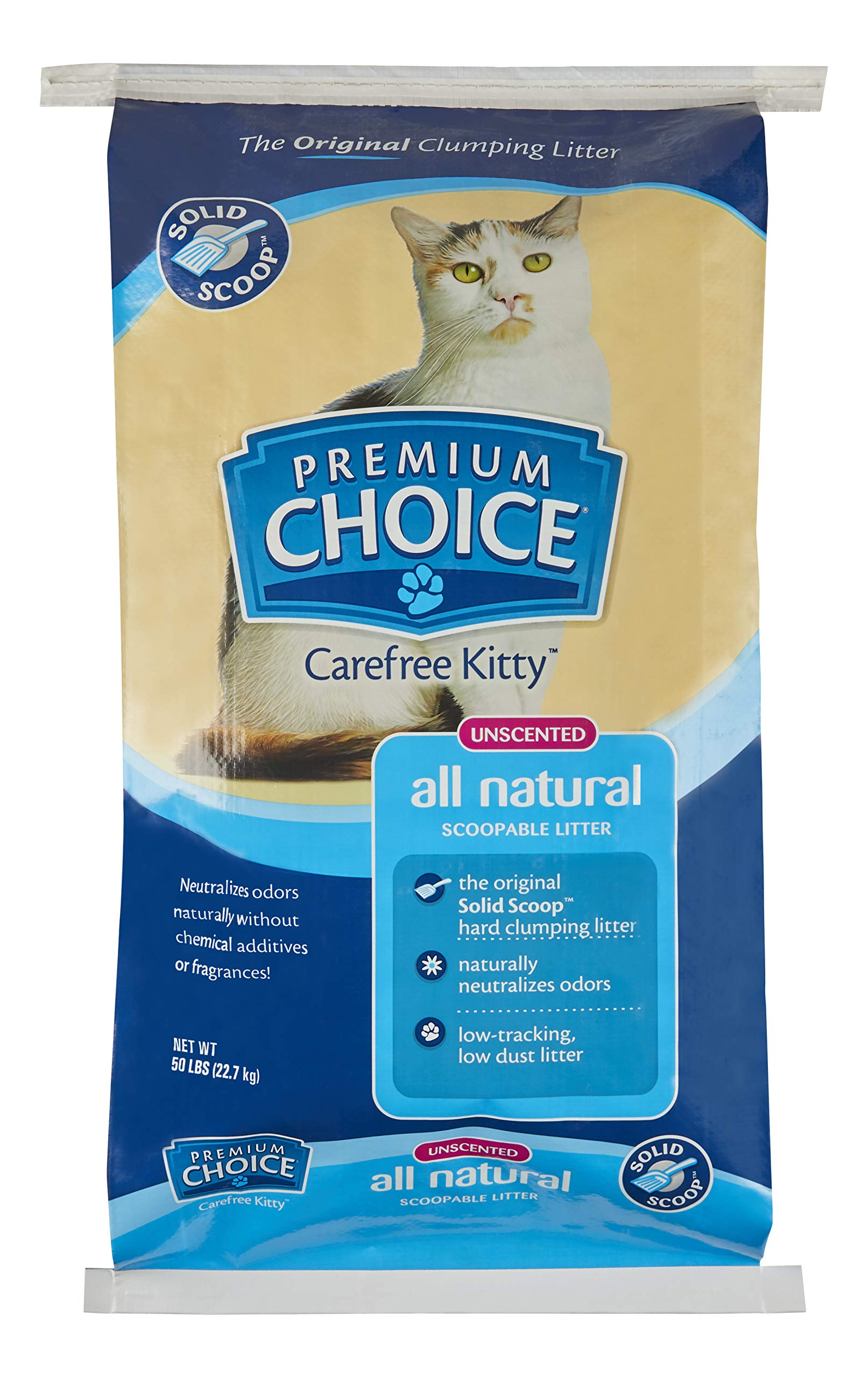 Premium Choice Carefree Kitty Unscented All-Natural Clumping Cat Litter - 50Lb Bag