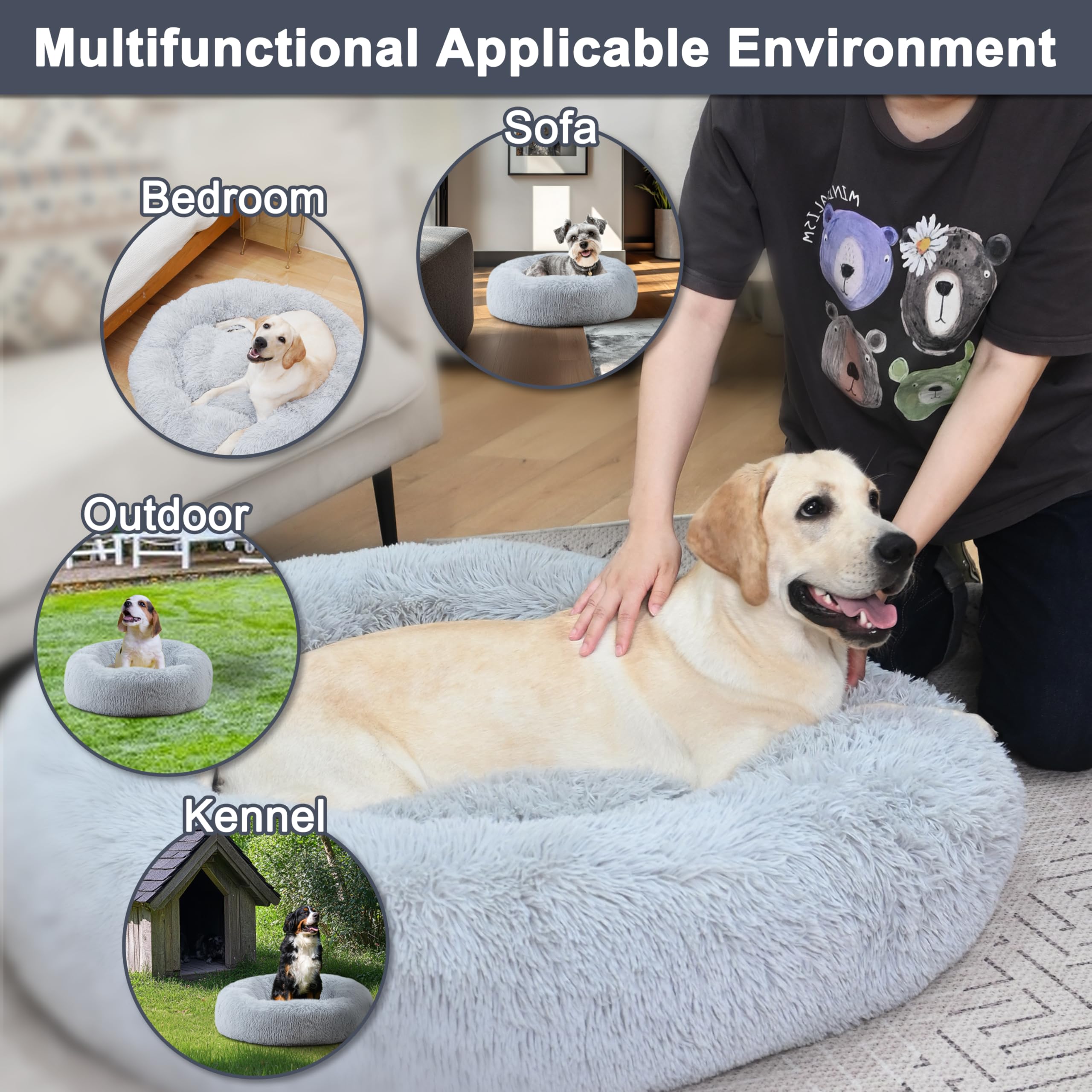 ELSKER&HOME Calming Dog Bed,Donut Washable Warming Soft Round 30 inches Dog Beds for Medium Dogs,Anti-Anxiety Fluffy Plush Cushi