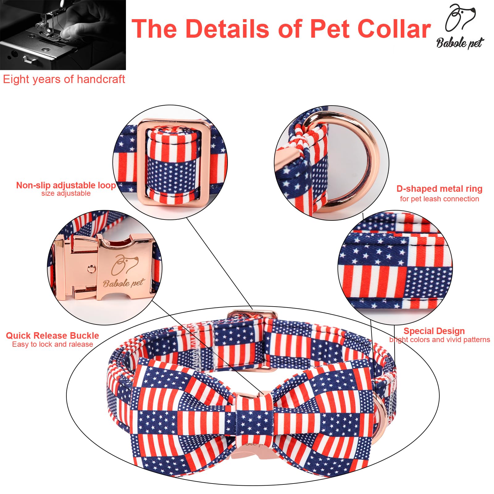 Babole Pet 4Th Of July Dog Collar With Bow Tie - Independence Day Star Flag Bowtie Collar Safety American Flag Patriotic Dog Col