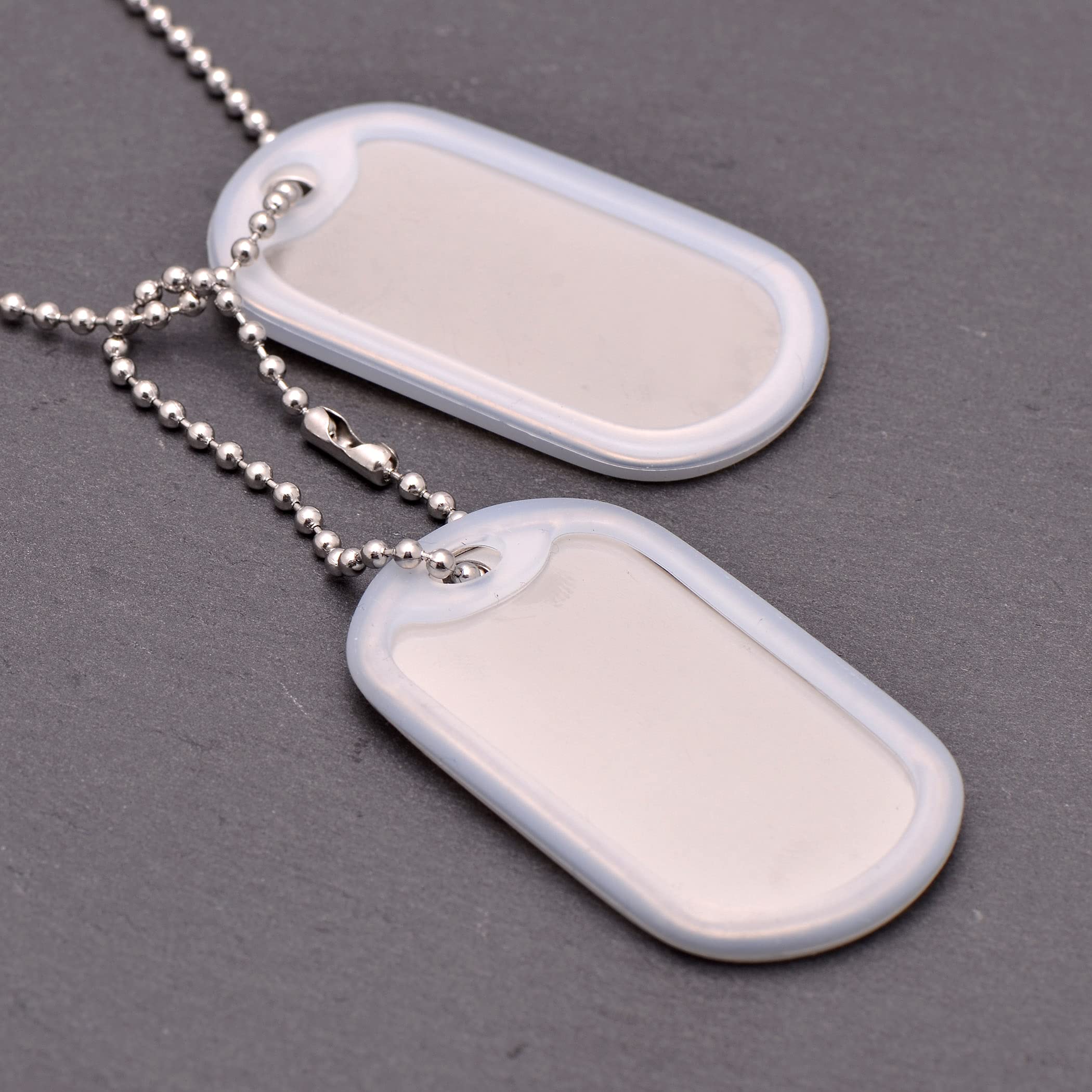 Paialco Stainless Steel Dog Tags Military Set Complete With Chains & White Silencers