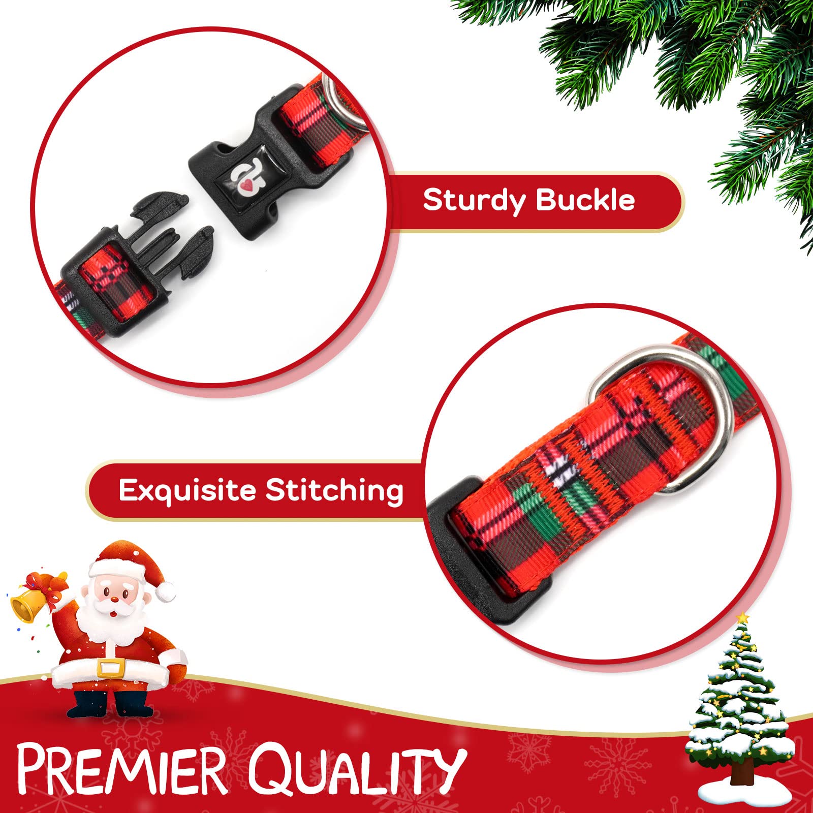 Azuza Christmas Dog Collar And Leash Set, Buffalo Plaid Dog Collar With Matching Leash For Small Dogs, Great For Christmas, New