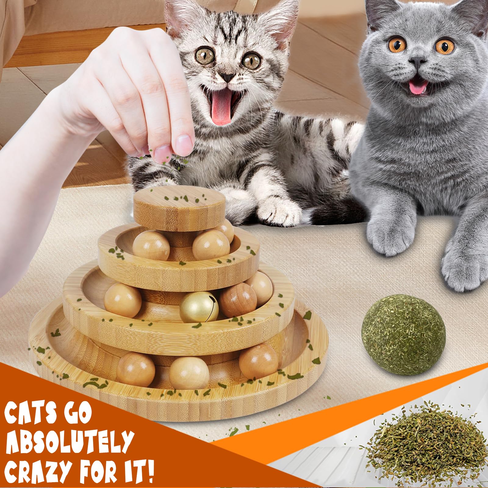 Doogcat Cat Ball Track - 3-Level Cat Ball Tower With 9 Removable Balls For Interactive Play And Mental, Physical Exercise - Larg