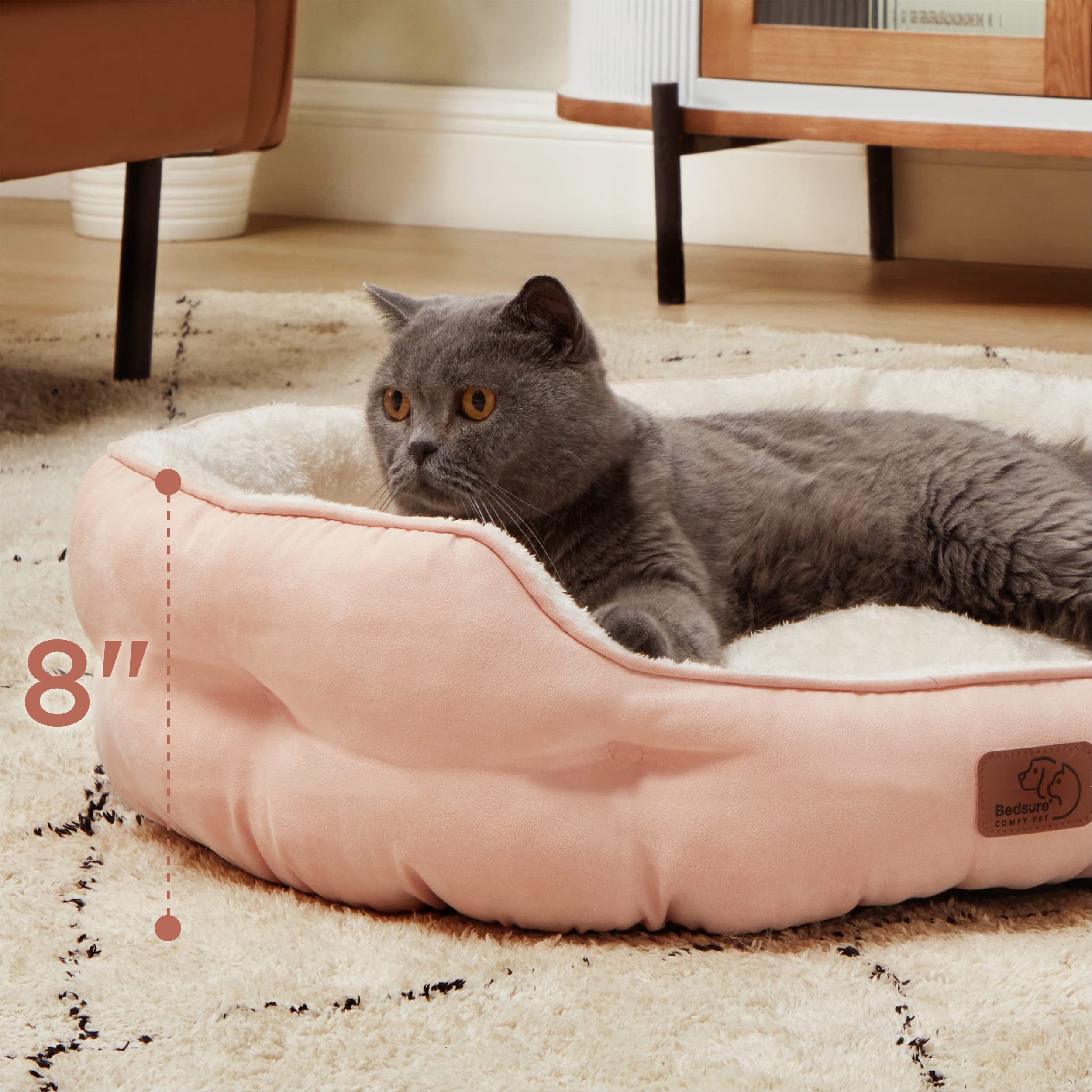 Bedsure Dog Beds For Small Dogs - Round Cat Beds For Indoor Cats, Washable Pet Bed For Puppy And Kitten With Slip-Resistant Bottom, 25 Inches, Peach Pink