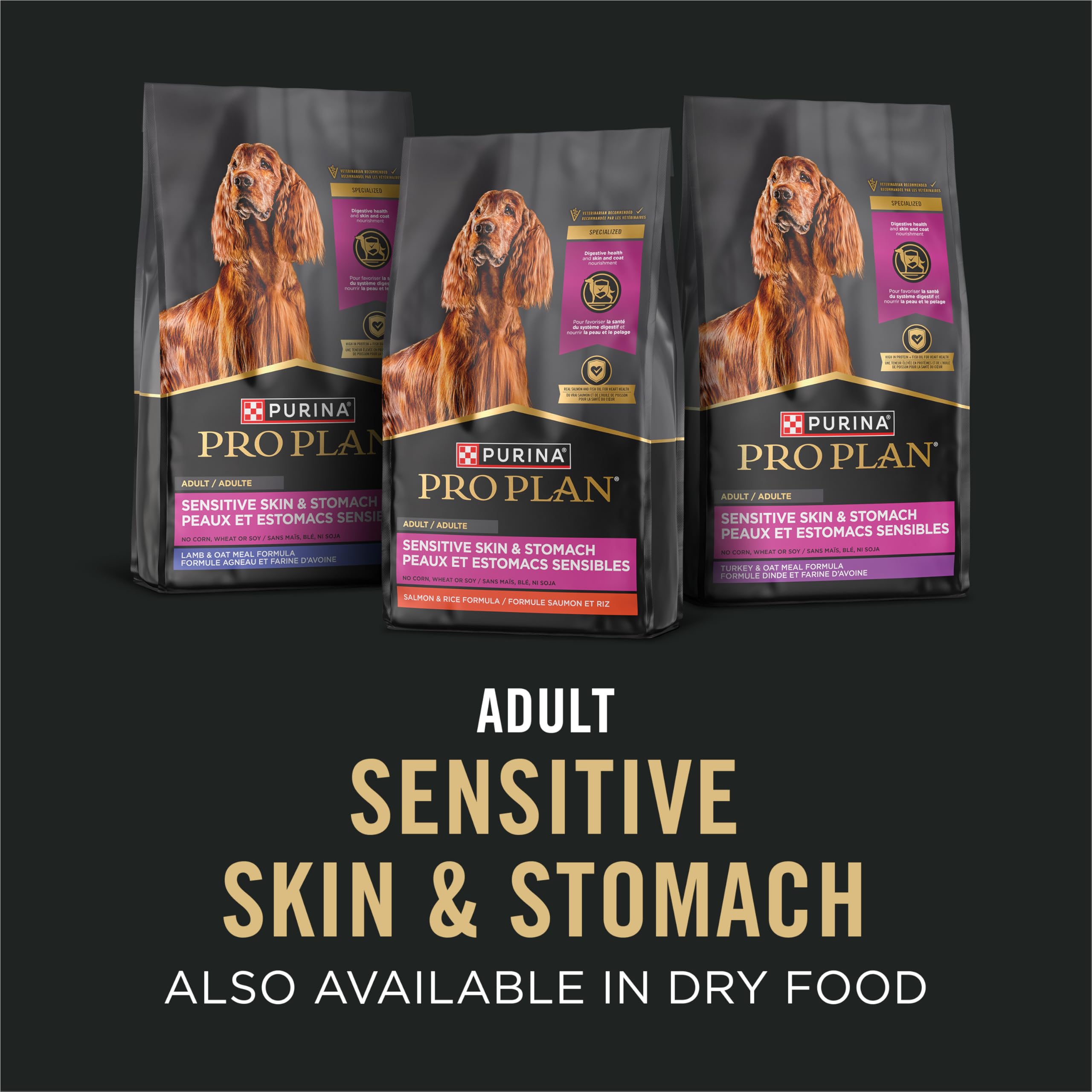 Purina Pro Plan Sensitive Skin and Stomach Dog Food Wet Classic Pate Lamb and Oat Meal Entr  e - (Pack of 12) 13 oz. Cans