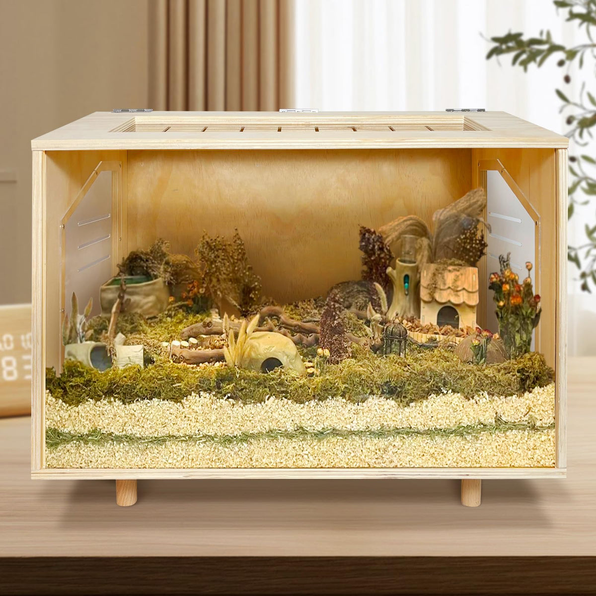 Wooden Hamster Cage - 24 Inch Guinea Pig Cage Clear Small Animal Cage With Open Top Hamster Habitat Wooden Frame With Acrylic Pa